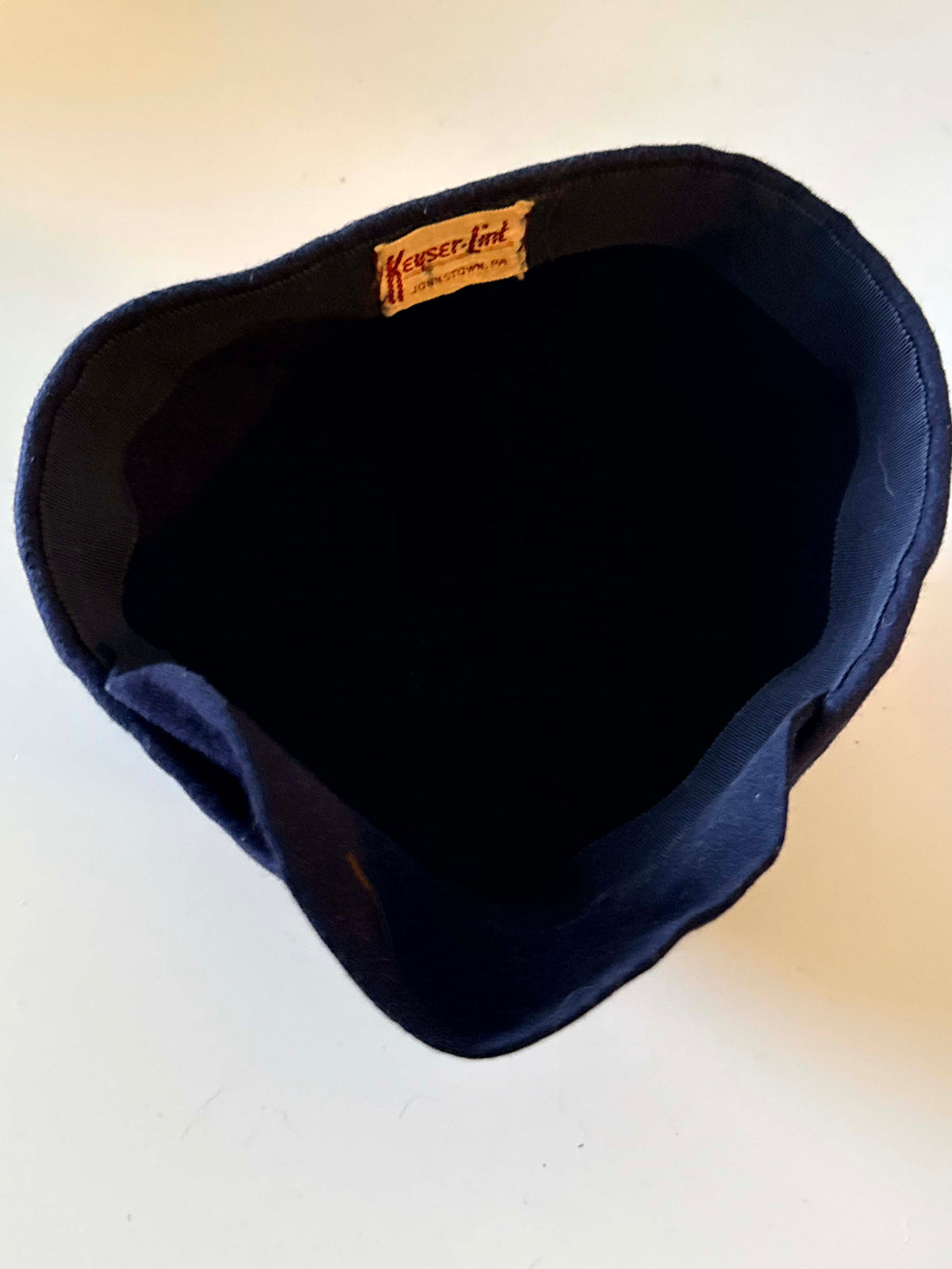 Vintage 1960s Keuser Lint Navy Blue Wool Felt Riding Cap Hat Equestrian Style Brimmed Cloche Retro Millinery