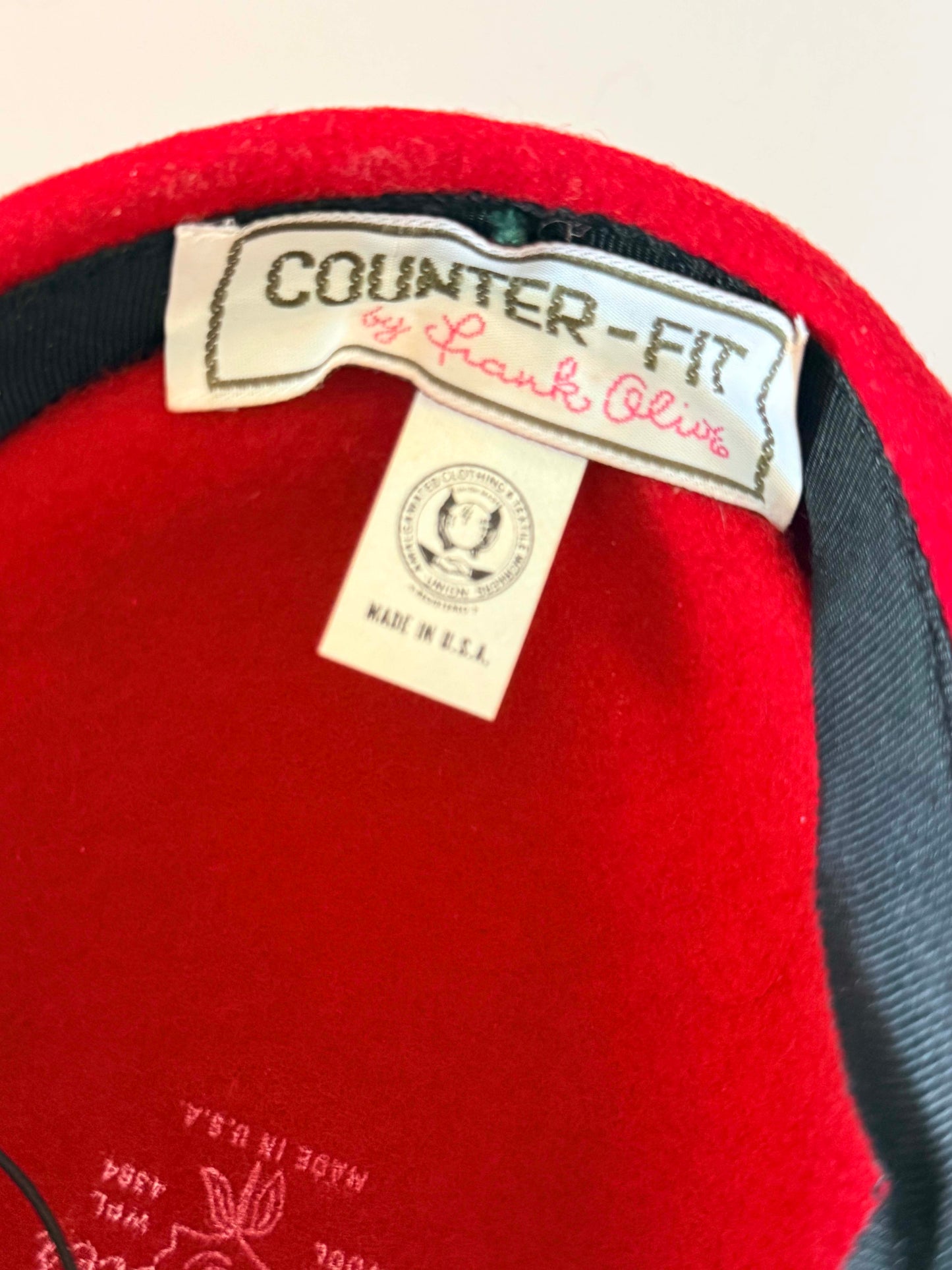 1960s Frank Olive Counter-Fit Red Felt Hat | Sculptural Mod Cocktail Hat | Feather Trim Vintage Pillbox