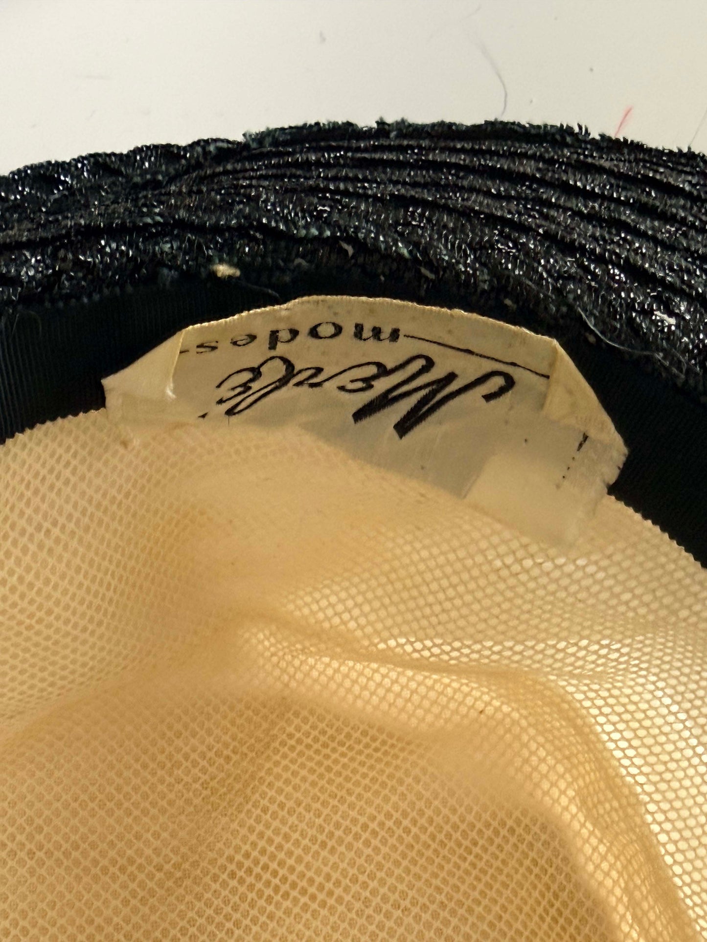 Vintage Black & Ivory Wide Brim Hat | Merli Modes Straw Hat | 1950s Inspired Cocktail Hat | Elegant Garden Party Millinery