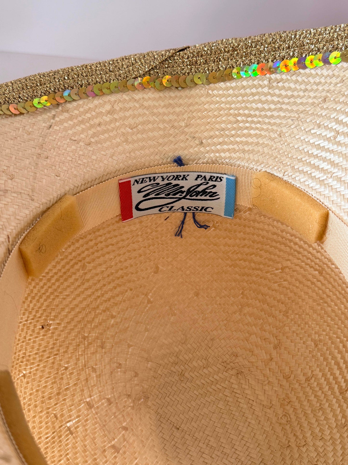 Vintage Mr John Gold Sequin Straw Derby Hat | Couture Church Hat | Sculptural Kentucky Derby Millinery | Statement Occasion Hat