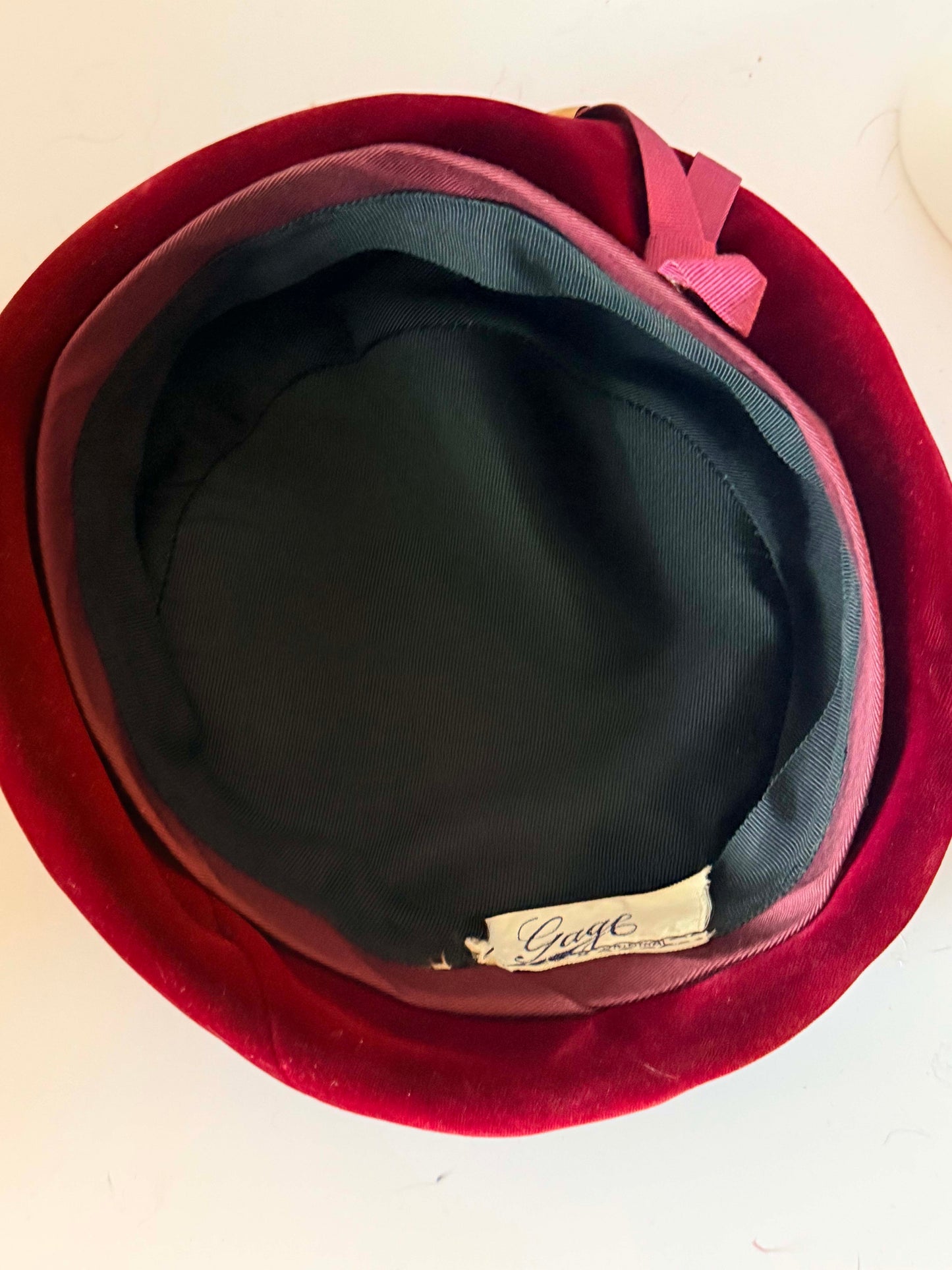 Vintage Gage Burgundy Velvet Beret Hat | 1950s Designer Tam Style Hat | Deep Red Velvet Cocktail Hat | Parisian Millinery | Mid Century Fashion