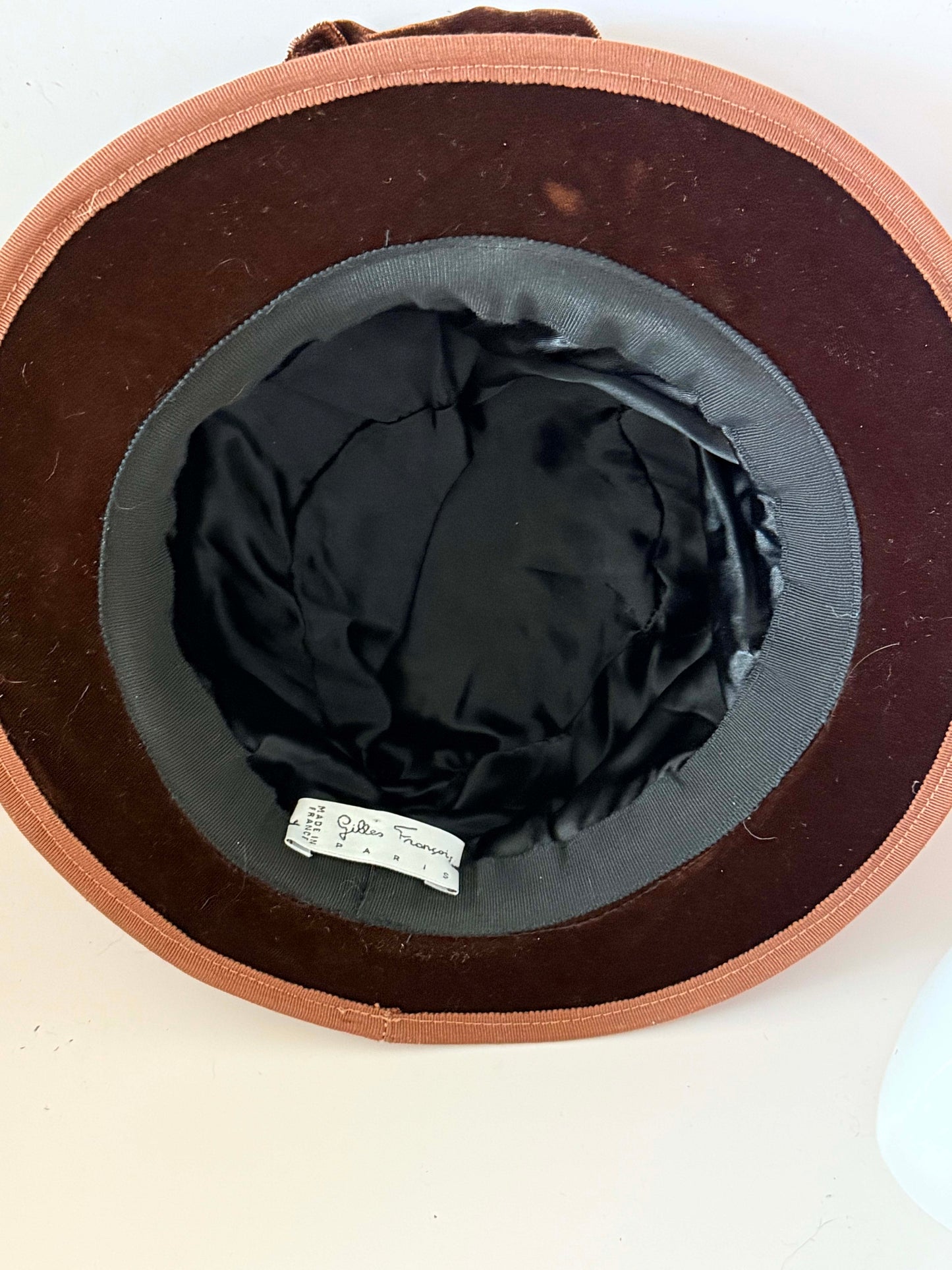 Vintage Gilles Francois Paris Brown Velvet Top Hat | French Millinery | Sculptural Cocktail Hat | Equestrian Style Hat | Couture-Inspired Statement Hat