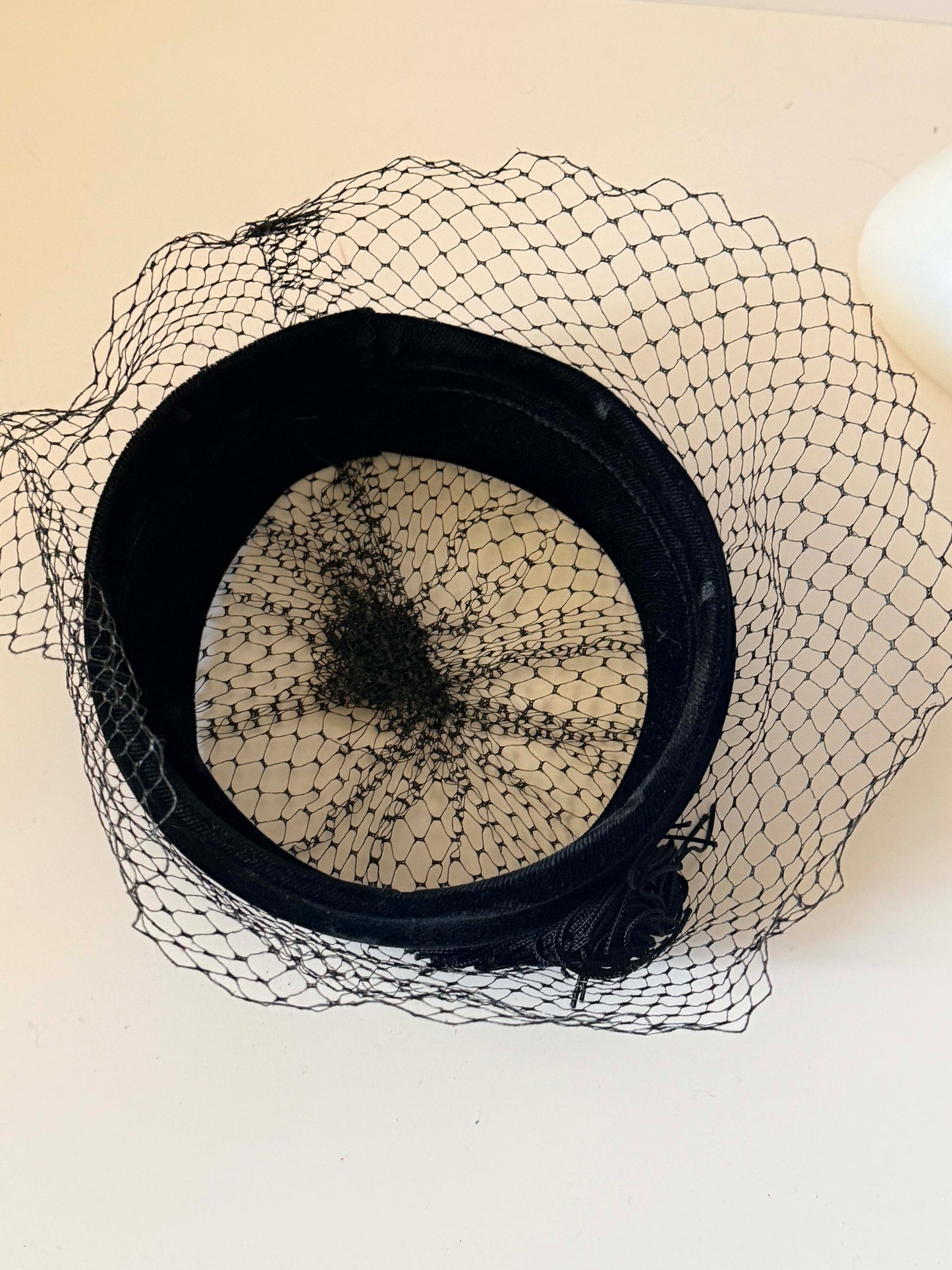 Vintage Black Velvet Halo Hat | Veiled Cocktail Hat | Rhinestone Tassel Fascinator | 1950s Mourning Hat | Vintage Millinery
