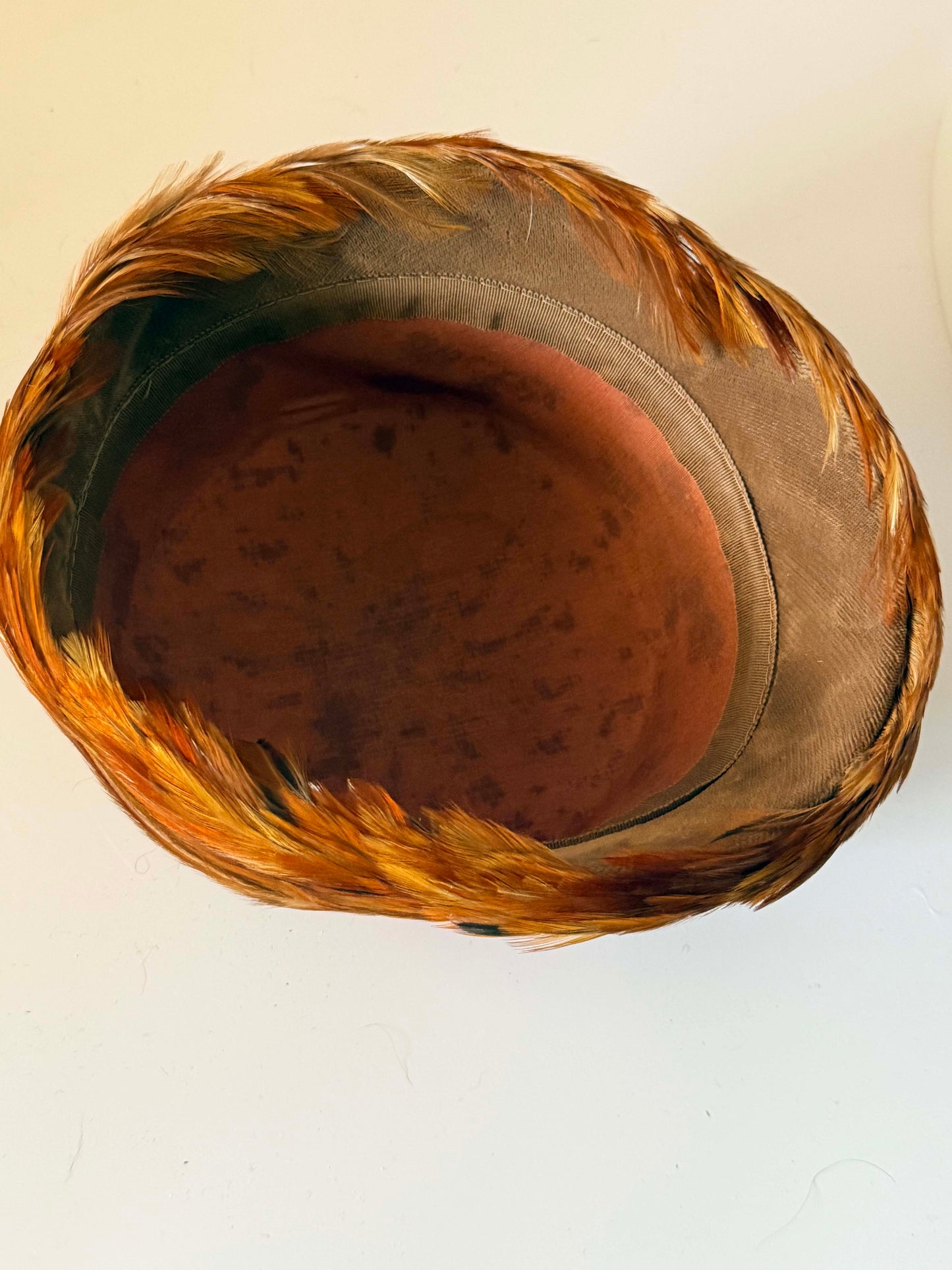 Vintage 1950s Feather Cloche Hat | Pheasant Feather Cocktail Hat | Mid Century Feathered Pillbox | Autumn Millinery | Statement Vintage Hat
