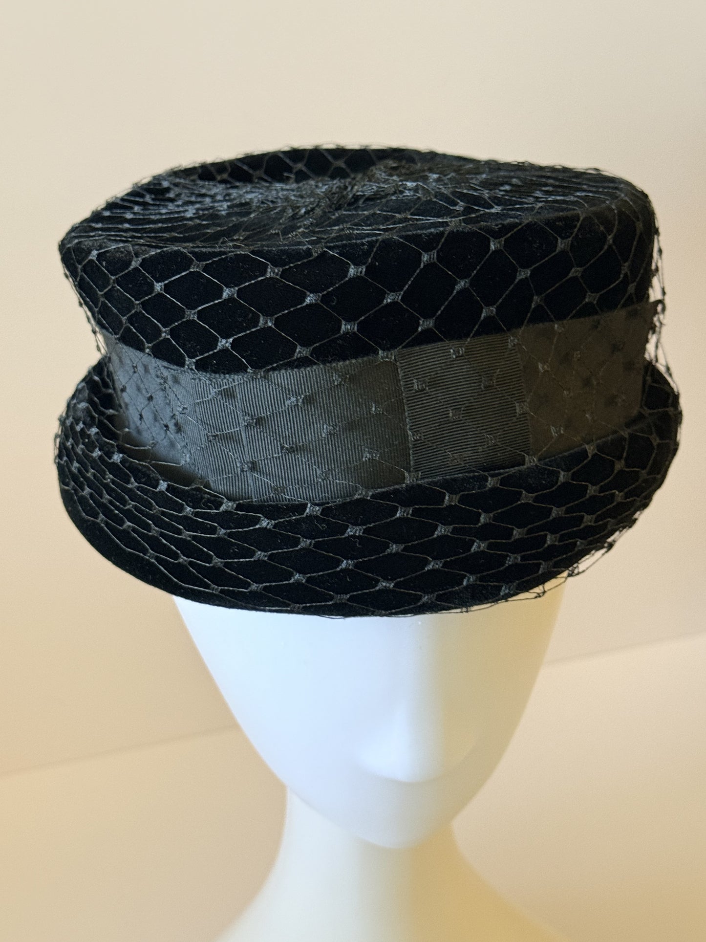 Vintage Inky Black Velvet Hat | 1940s–1960s Noir Elegance Cocktail Hat