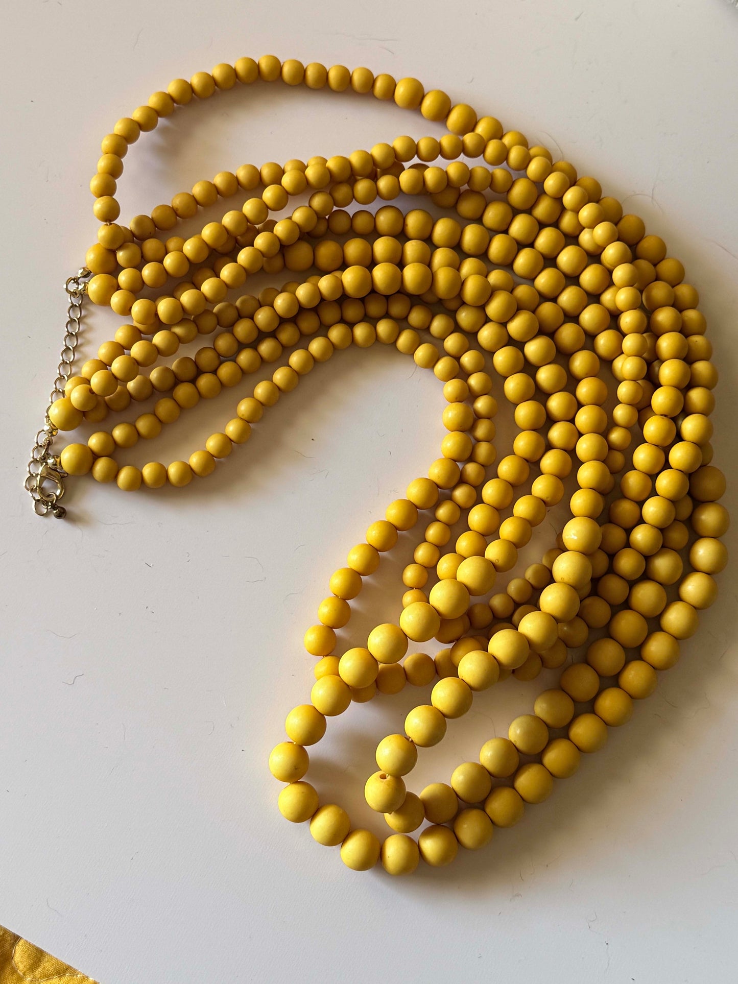 Vintage Mustard Yellow Multi Strand Beaded Necklace | Layered Statement Necklace | Mid Century Modern Jewelry | Bold Retro Bead Necklace