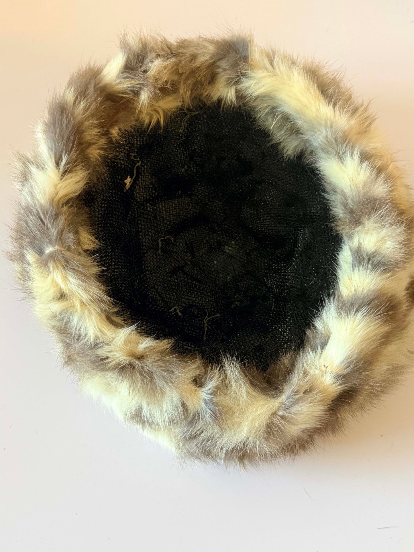 Vintage Rabbit Fur Pillbox Hat | Cream and Gray Fur Cocktail Hat | 1960s Winter Hat | Mid Century Fur Millinery | Luxe Vintage Winter Fashion