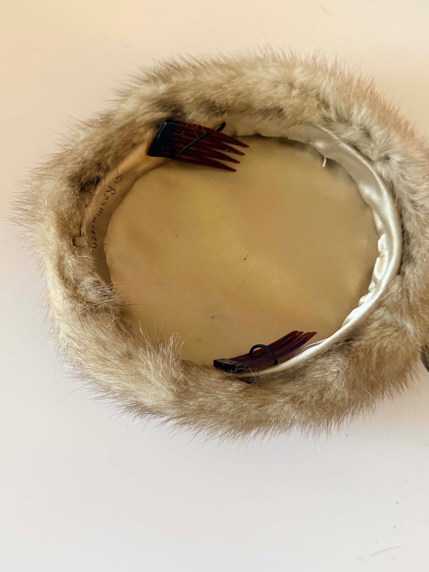 Vintage Mink Fur Pillbox Hat | 1960s Fur Cocktail Hat | Mid Century Winter Hat | Rhinestone Fur Fascinator | Retro Glamour Millinery