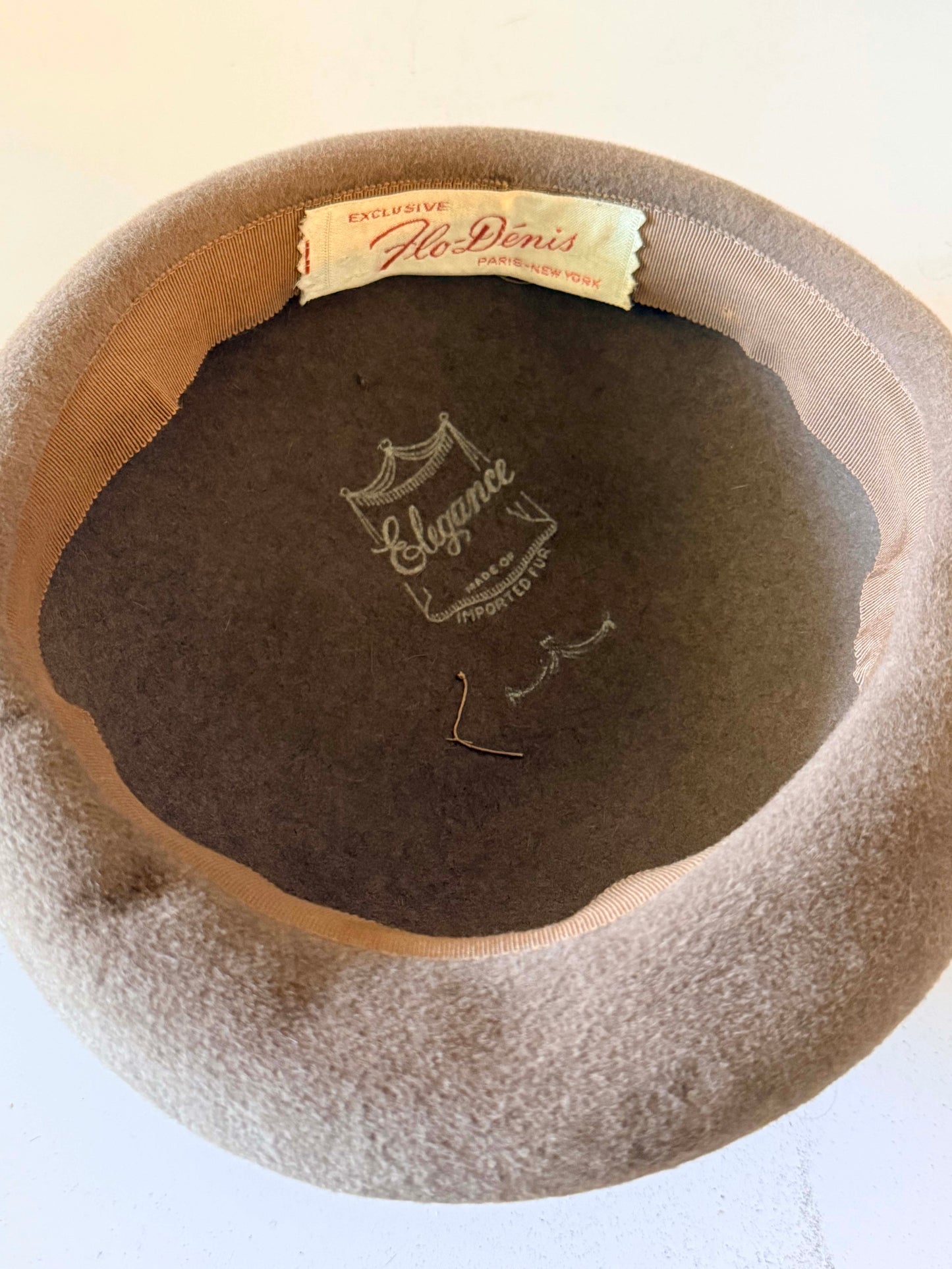 Vintage Flo-Denis Paris New York Hat | Taupe Wool Felt Cloche Hat | 1950s Veiled Cocktail Hat | French Millinery