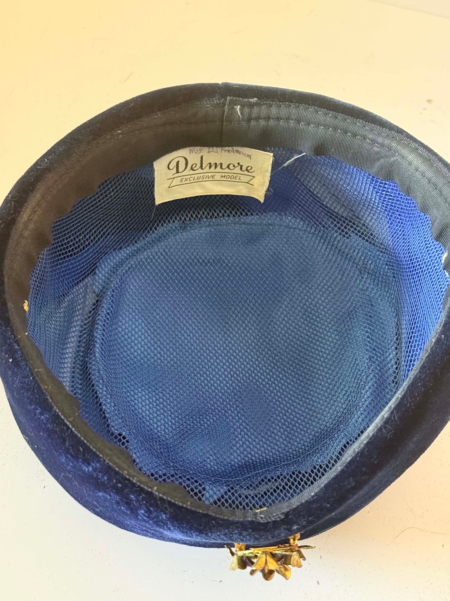 Vintage Delmore Blue Velvet Turban Hat | 1960s Blue Velvet Pillbox Hat | Mod Cocktail Hat | Royal Blue Headpiece | Mid Century Millinery