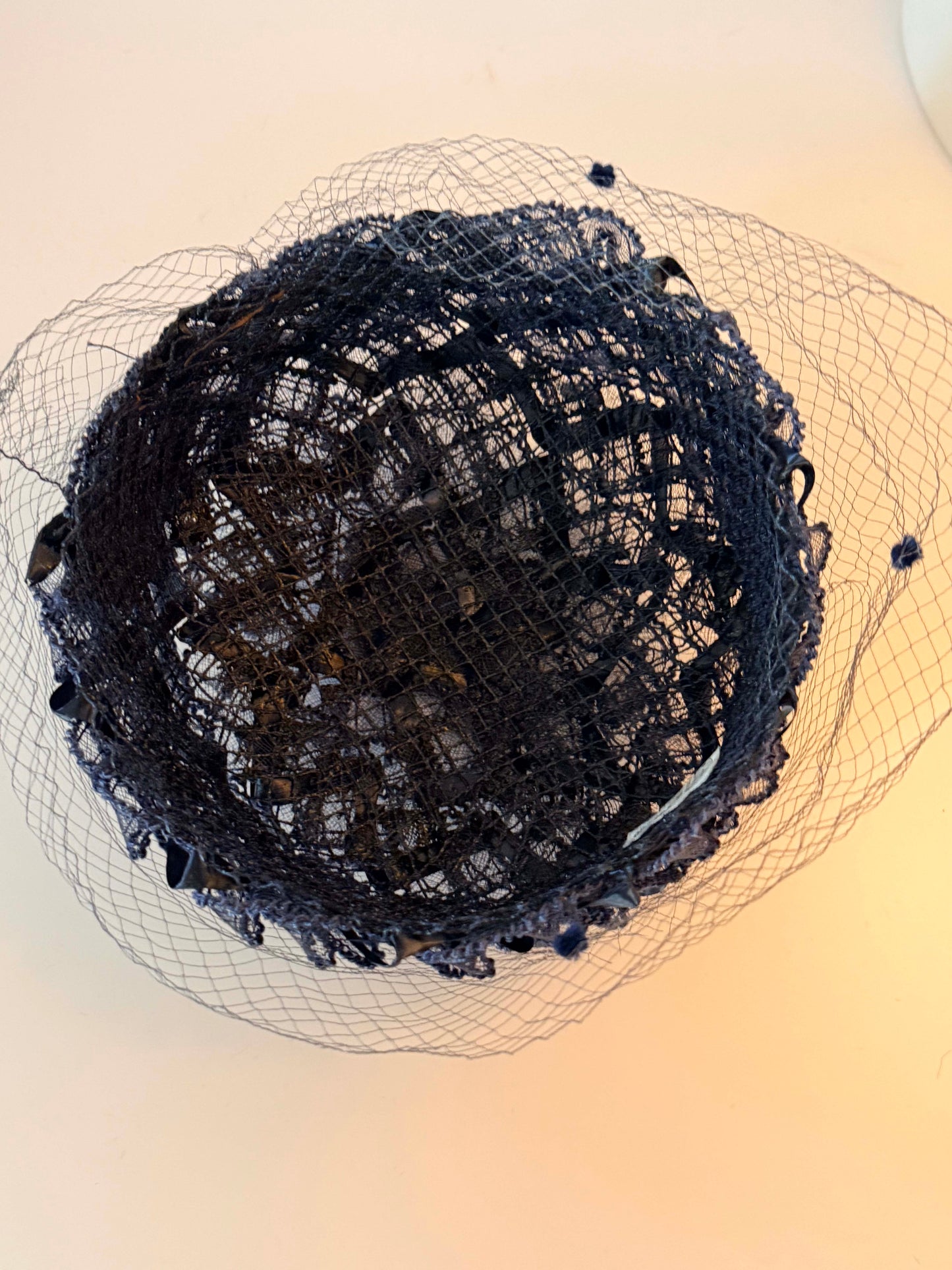 Vintage Navy Blue Birdcage Veil Hat | 1950s Lace Cocktail Hat | Veil Ready Fascinator | French Netting Wedding Hat | Vintage Bridal Millinery