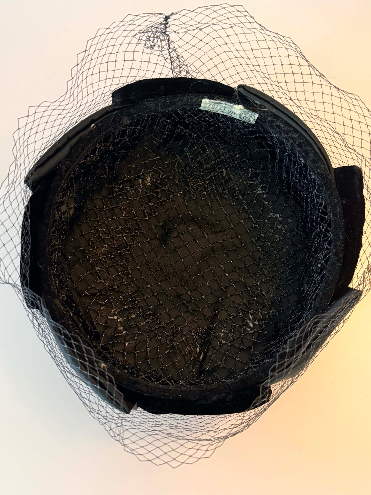 Vintage Black Birdcage Veil Hat | 1950s Satin Cocktail Hat | Veil Ready Fascinator | Elegant Vintage Bridal Hat | Mid-Century Millinery