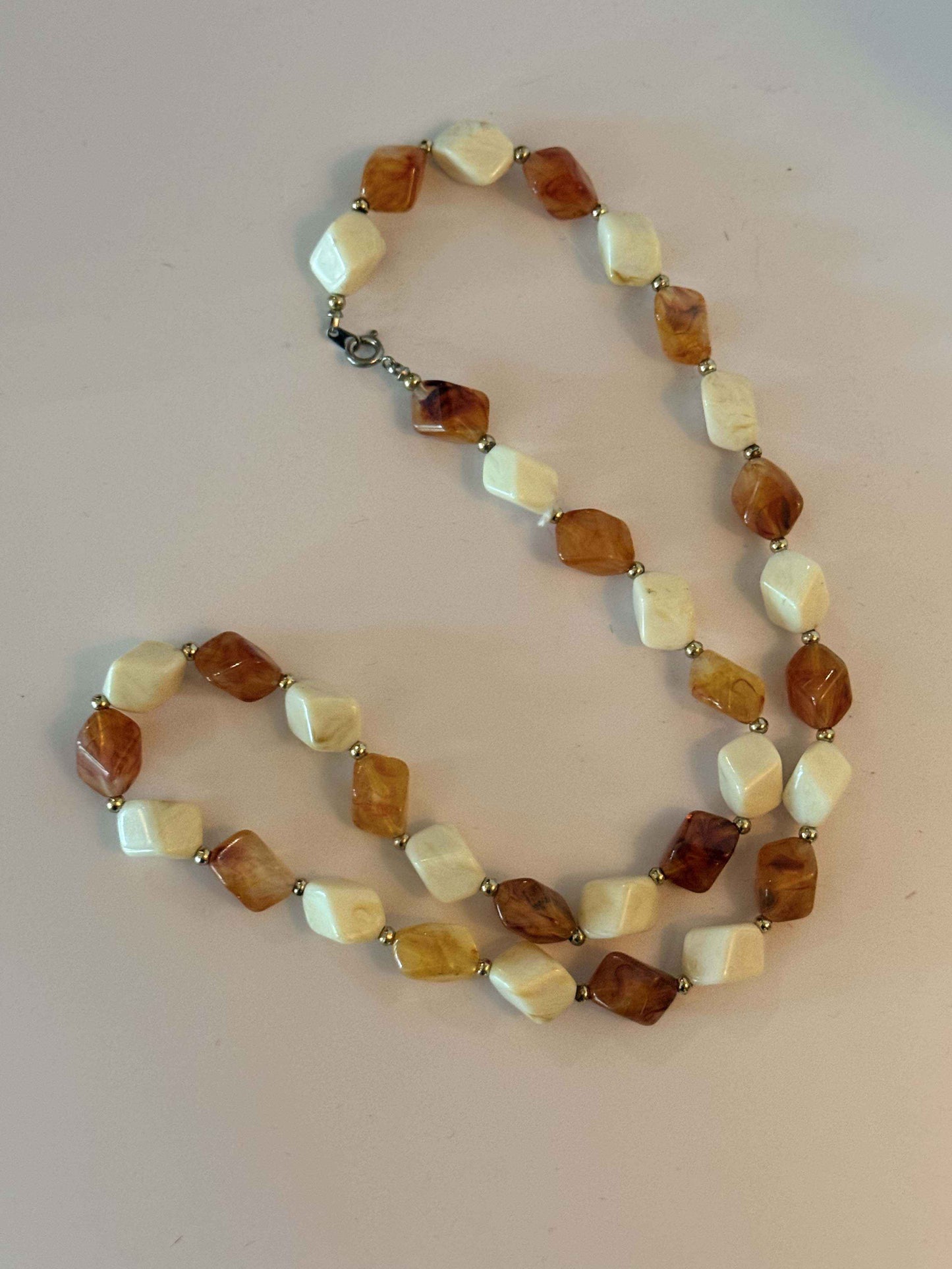 Vintage Amber Ivory Lucite Necklace Mid Century Geometric Beaded Necklace Retro Mod Jewelry
