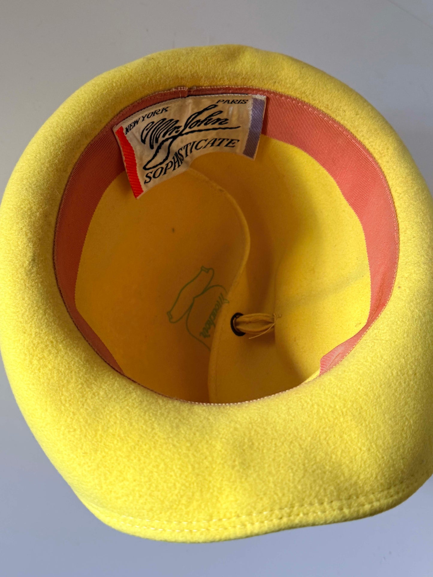 Vintage Mr. John Sophisticate Hat | Yellow Sculptural Felt Designer Hat | Avant Garde Cocktail Hat | Collectible Millinery