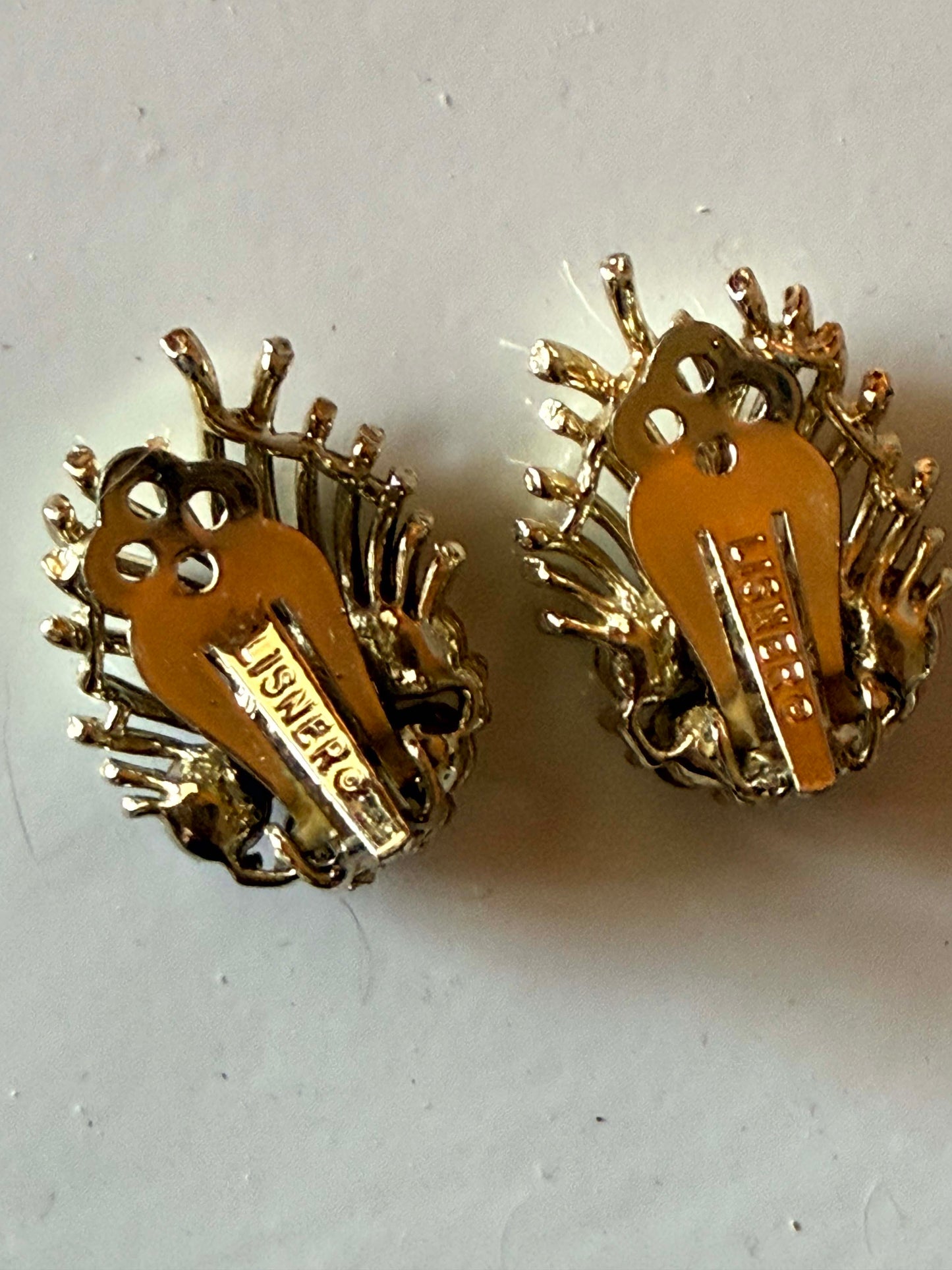 Vintage Lisner Purple & Yellow Rhinestone Clip On Earrings | Gold Tone Floral Spray Earrings | Mid Century Costume Jewelry | 1950s Statement Earrings