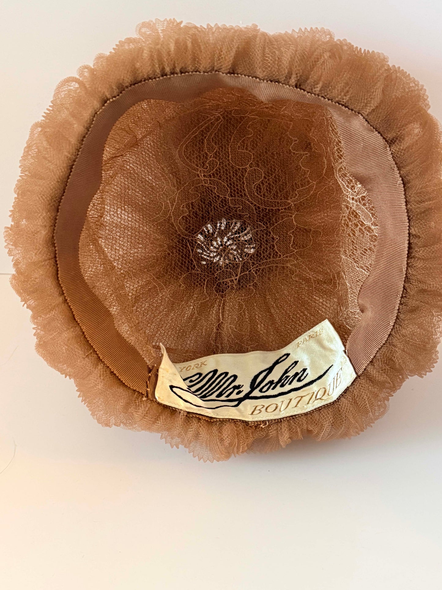 1960s Mr. John Boutique Brown Tulle Hat, Vintage Designer Cocktail Hat, Bubble Toque, Couture Millinery, Women's Vintage Hat
