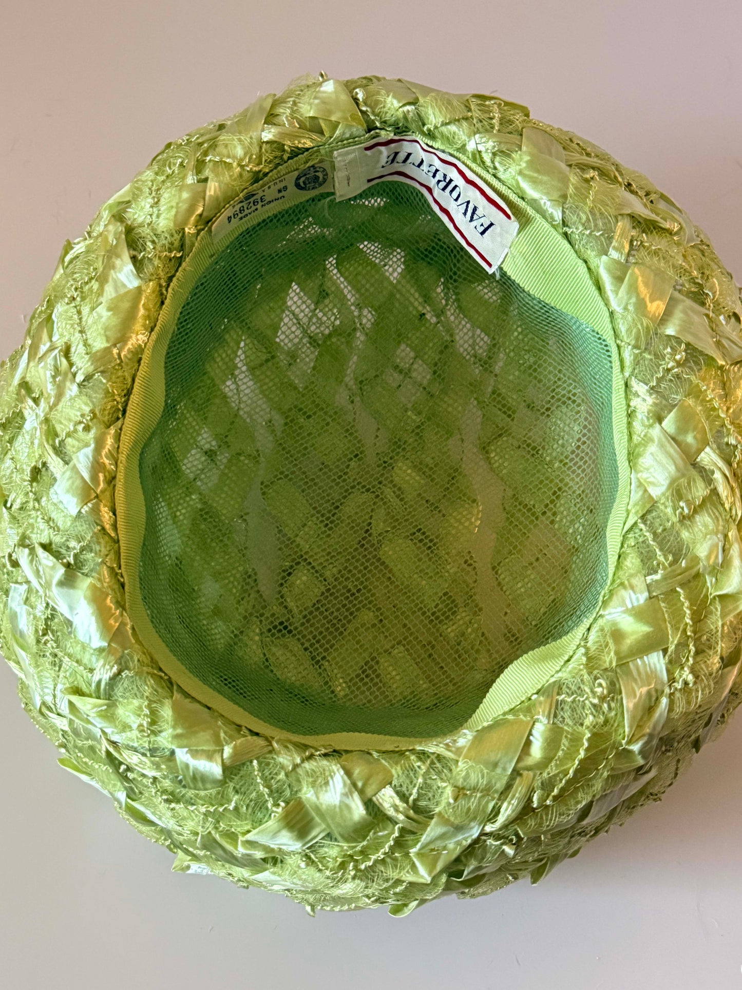 Vintage Green Breton Cocktail Hat, 1950s Spring Green Hat, Union Made Favorite Millinery, Woven Cellophane Hat, Mid Century Women's Hat