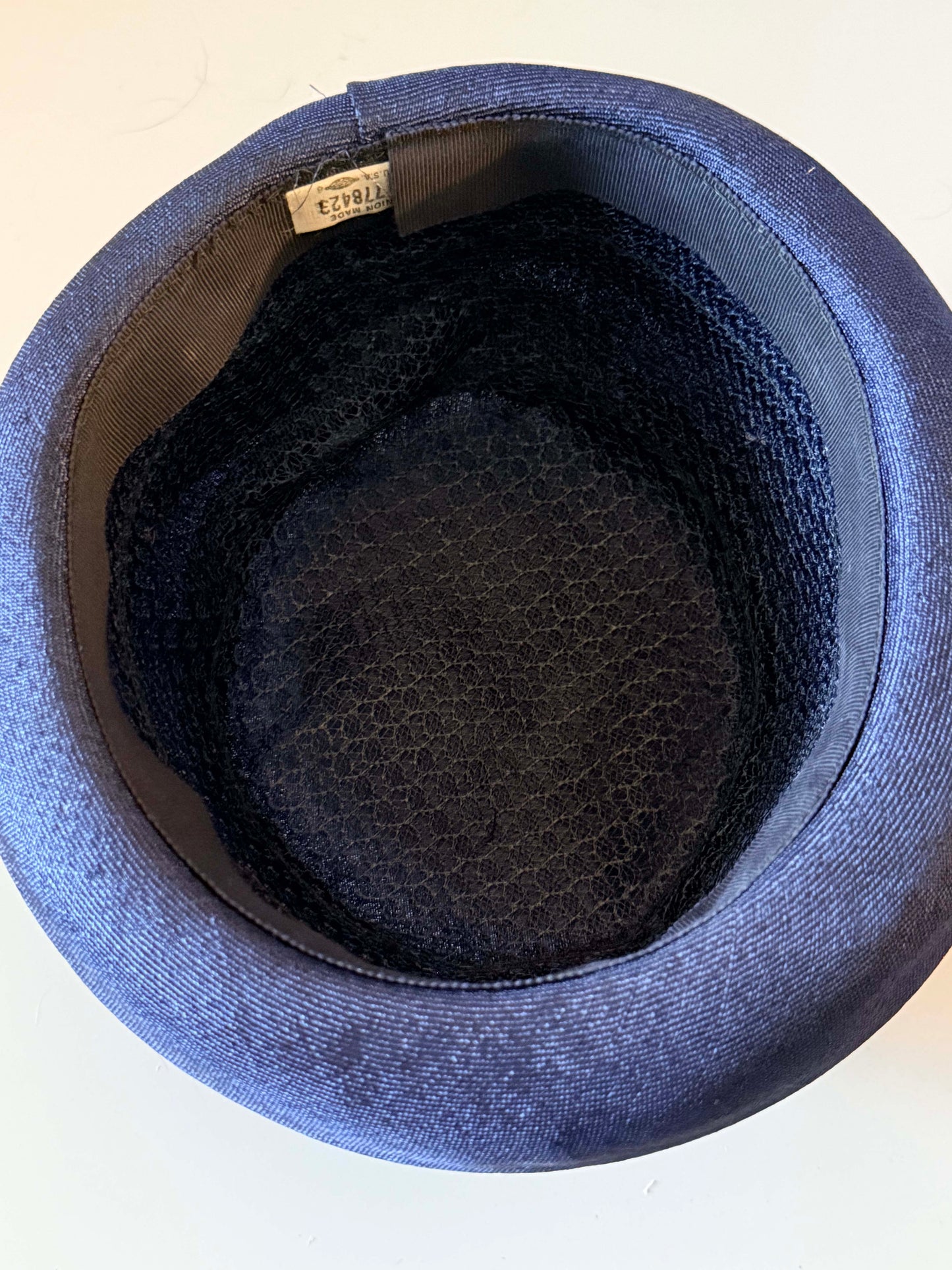 Vintage 1960s Navy Blue Breton Cocktail Hat, Formal Church Hat with Veil, Mid Century Women's Dress Hat, Vintage Millinery