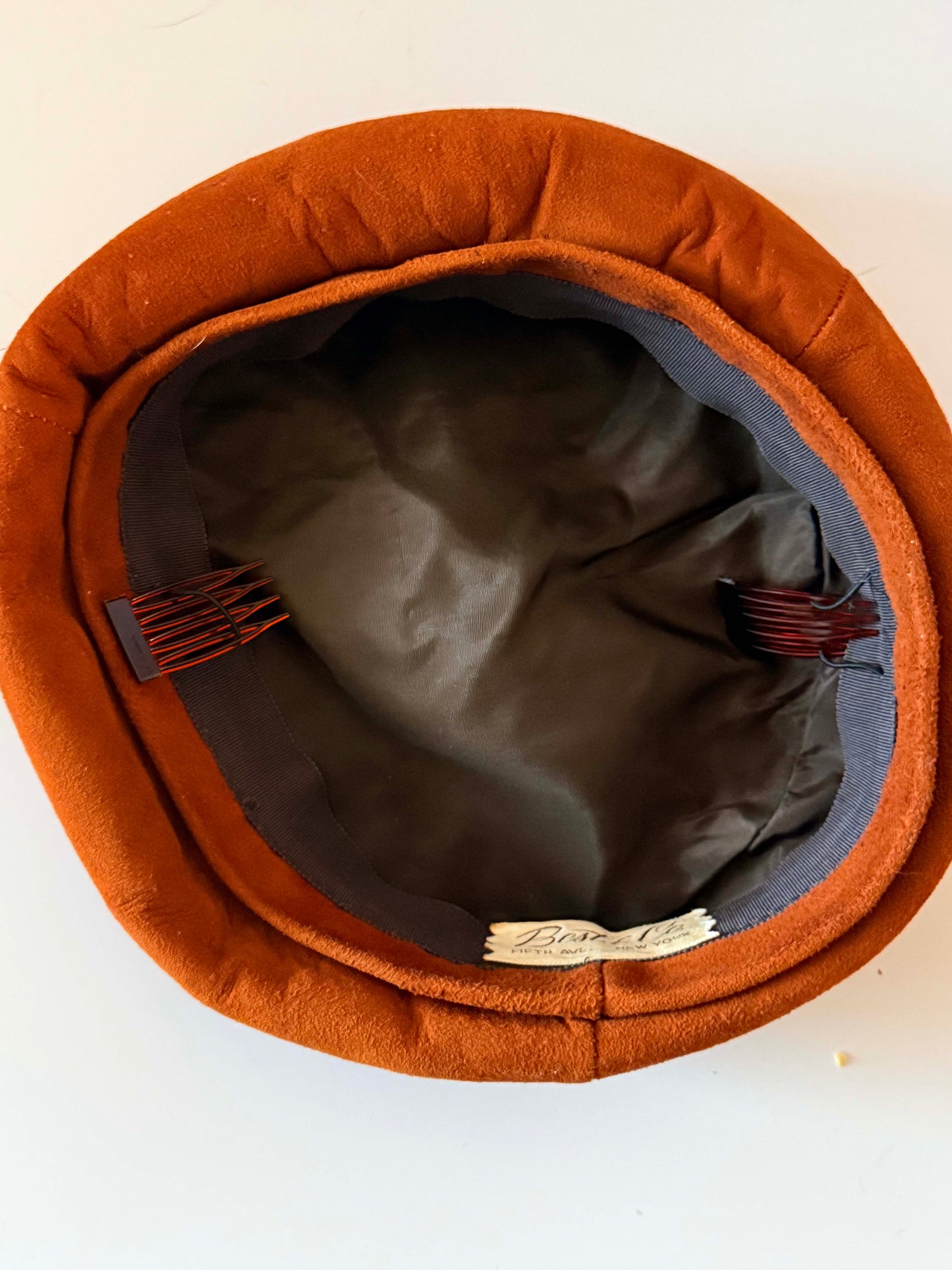 Vintage Best & Co. Rust Brown Ultrasuede Beret Hat, Designer Slouchy Tam Hat, Soft Sculptural Women's Hat, Fall Winter Vintage Fashion