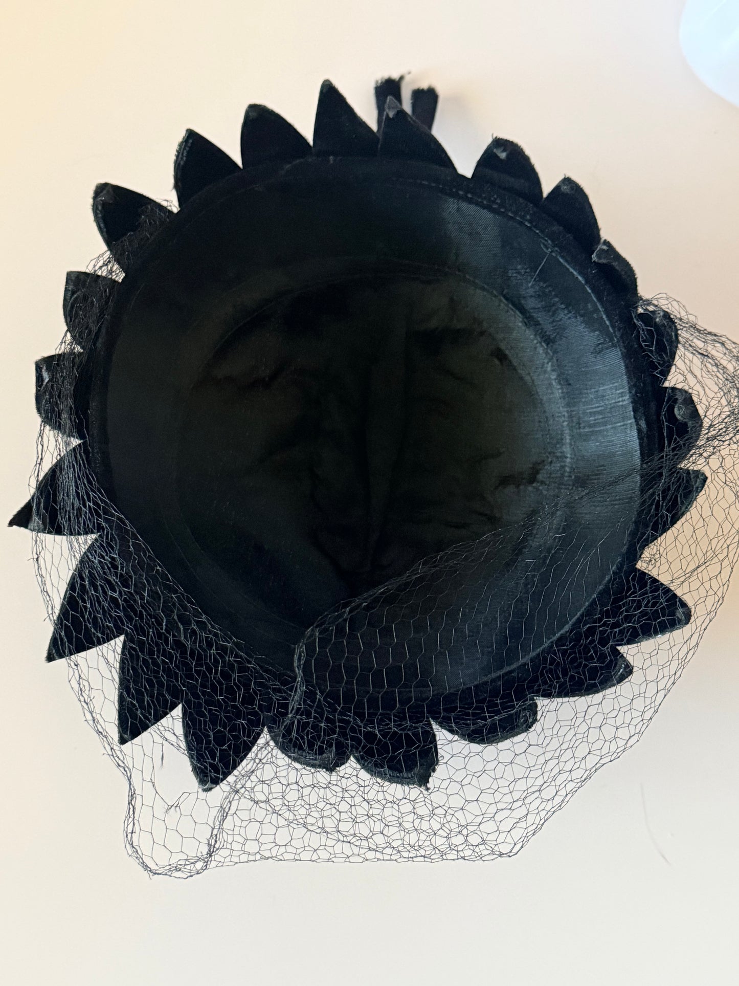 Vintage Black Velvet Veiled Pillbox Hat | 1950s Cocktail Hat | Mid Century Velvet Hat | Birdcage Veil | Rhinestone Accent | Vintage Millinery