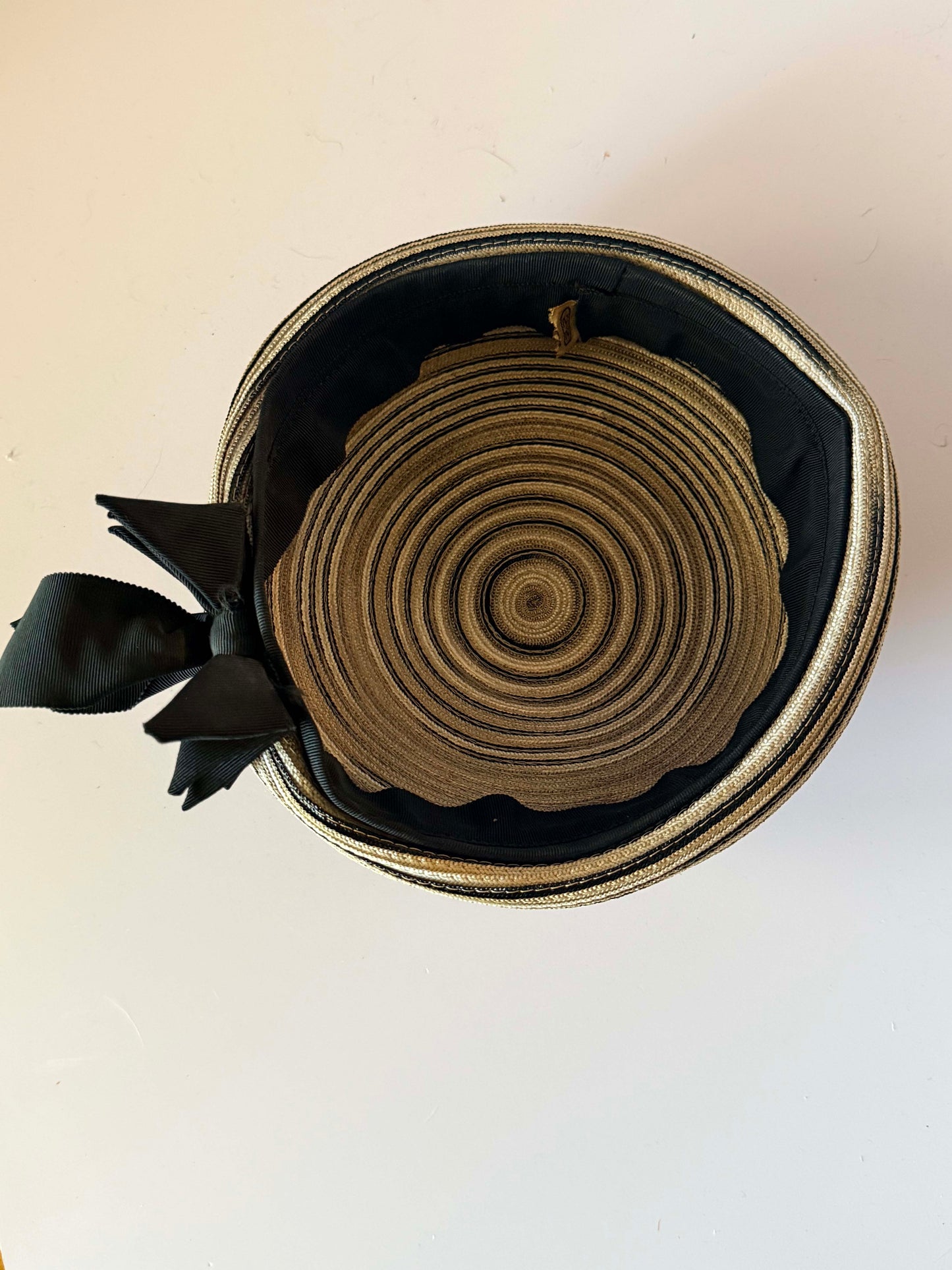 Vintage 1960s Straw Bubble Toque Hat | Beige Black Breton Stripe Hat | Cocktail Hat | Mid Century Millinery