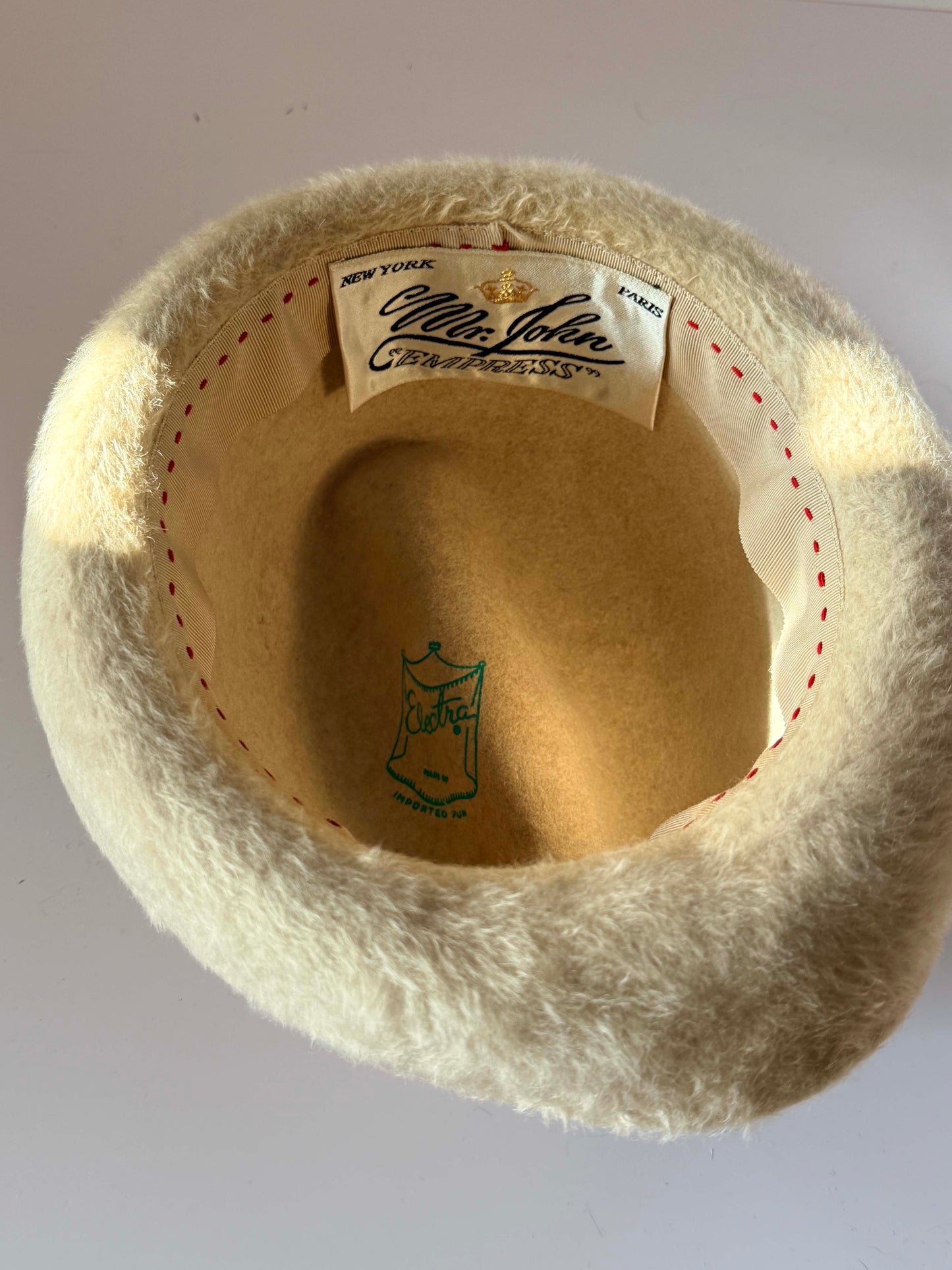 Mr. John Empress Ivory Angora Hat | Vintage Designer Bucket Hat | Luxury Fuzzy Winter Hat | 1960s Women's Hat | Couture Millinery