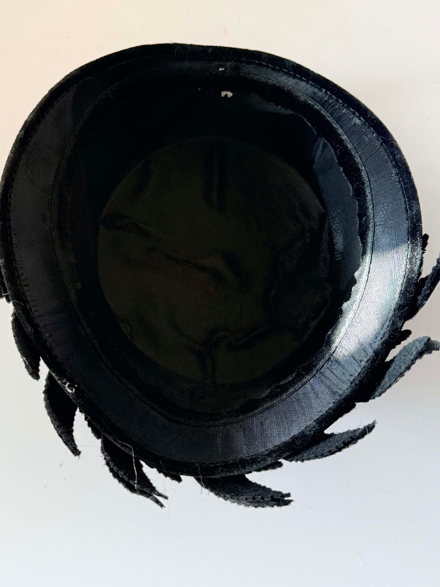 Vintage Black Velvet Bucket Hat | 1960s Feather Trim Cocktail Hat | Classic Women's Formal Hat | Audrey Hepburn Style | Mid Century Millinery