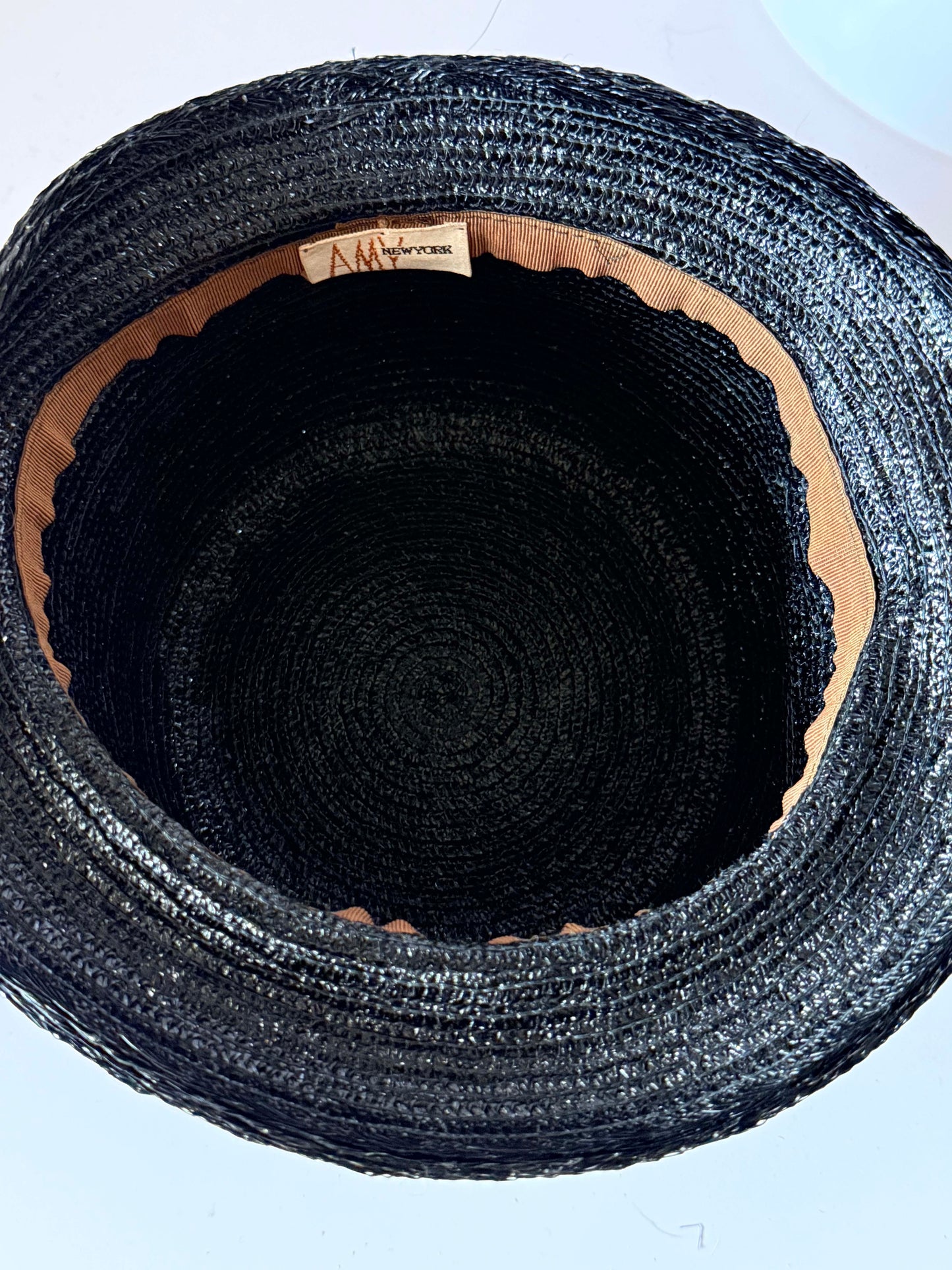 Vintage 1960s Amy New York Black Straw Bucket Hat, Designer Raffia Hat, Woven Summer Hat, Mid Century Women's Dress Hat