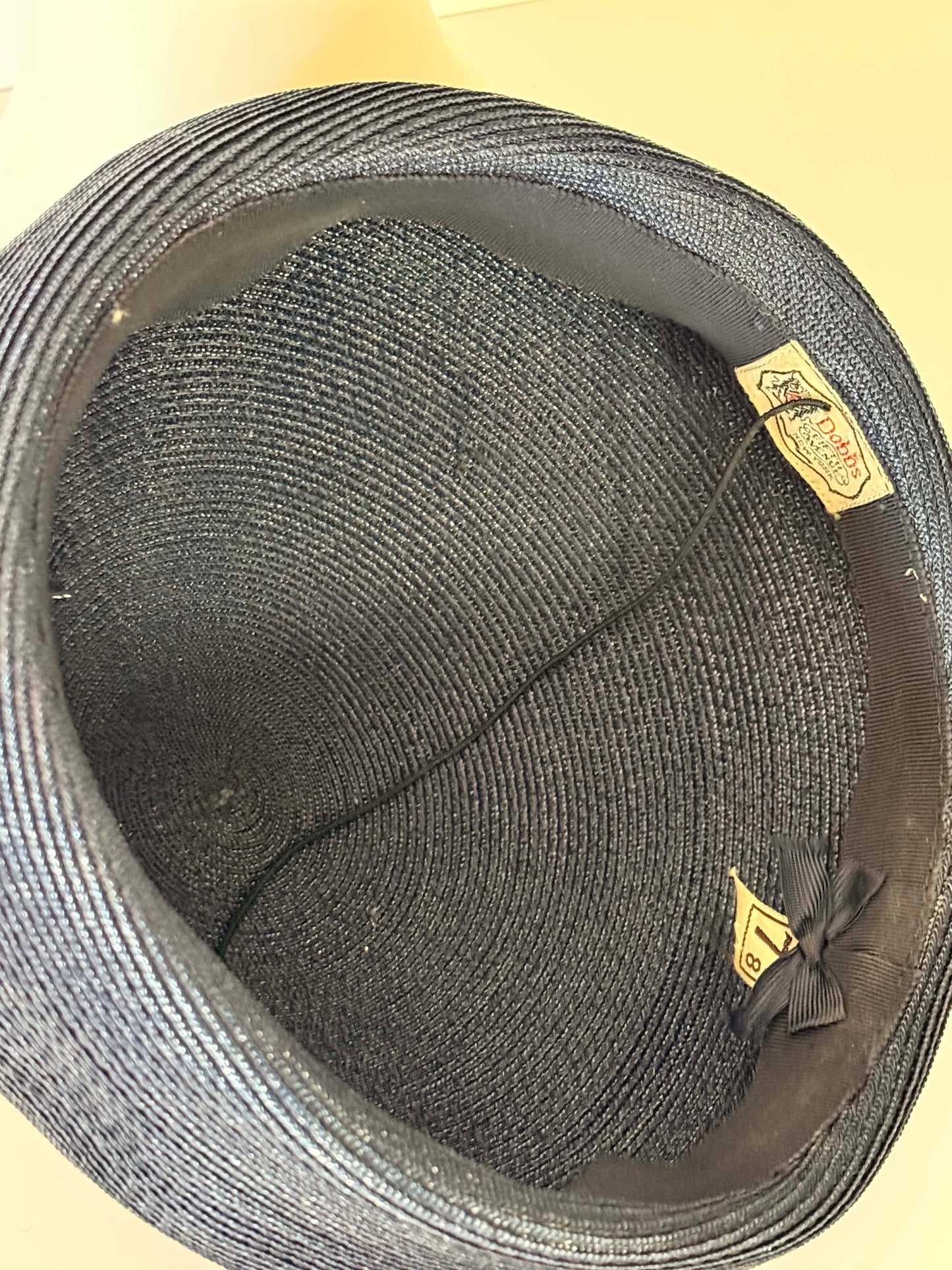Vintage 1950s Dobbs Fifth Avenue Dark Navy Straw Beret Hat with Velvet Rose and Floral Trim – Mid Century Cocktail Hat