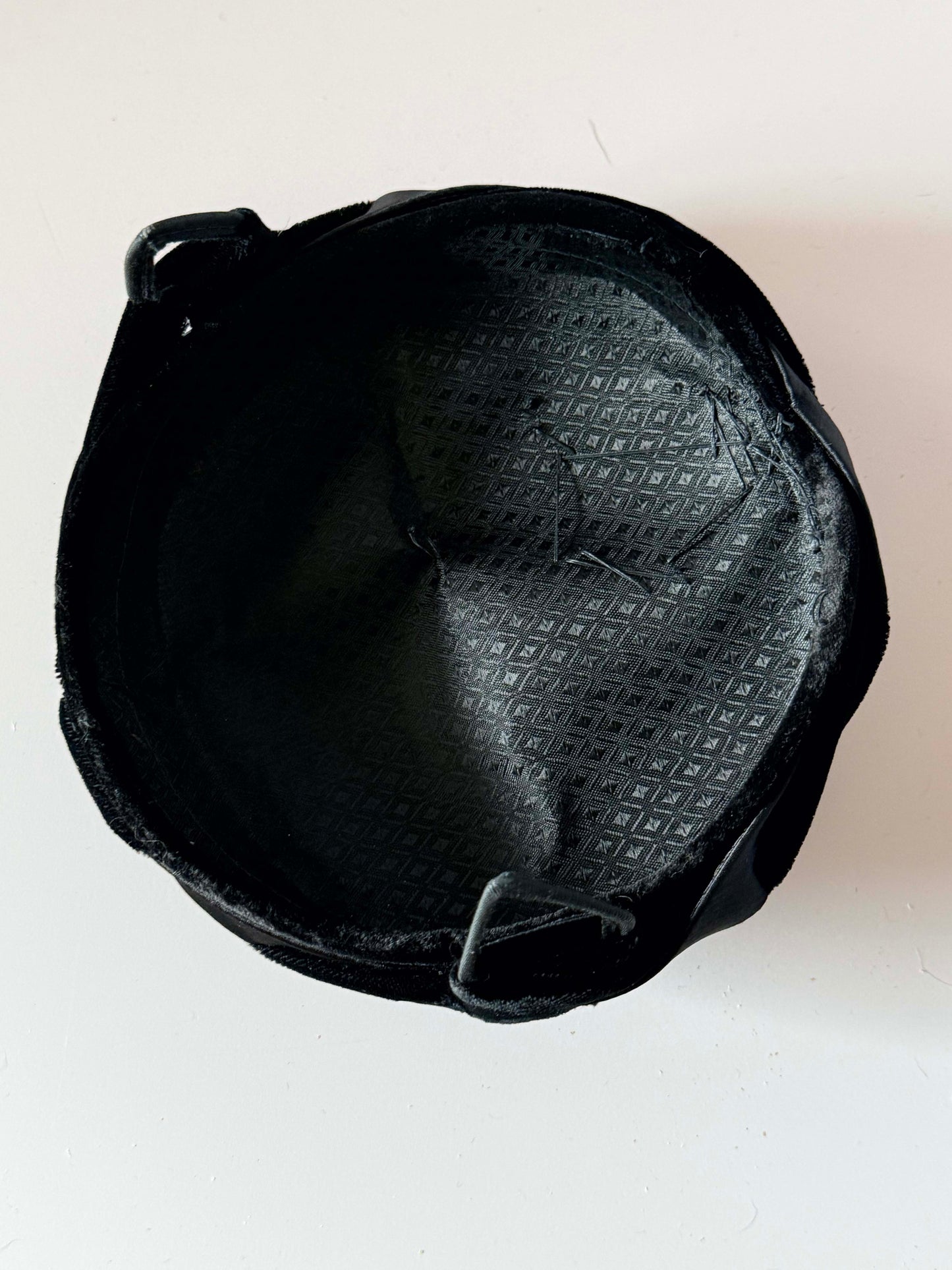 Vintage 1960s Black Velvet Pillbox Hat, Satin Trim Hat, Rhinestone Cocktail Hat, Elegant Formal Hat, Women's Vintage Dress Hat