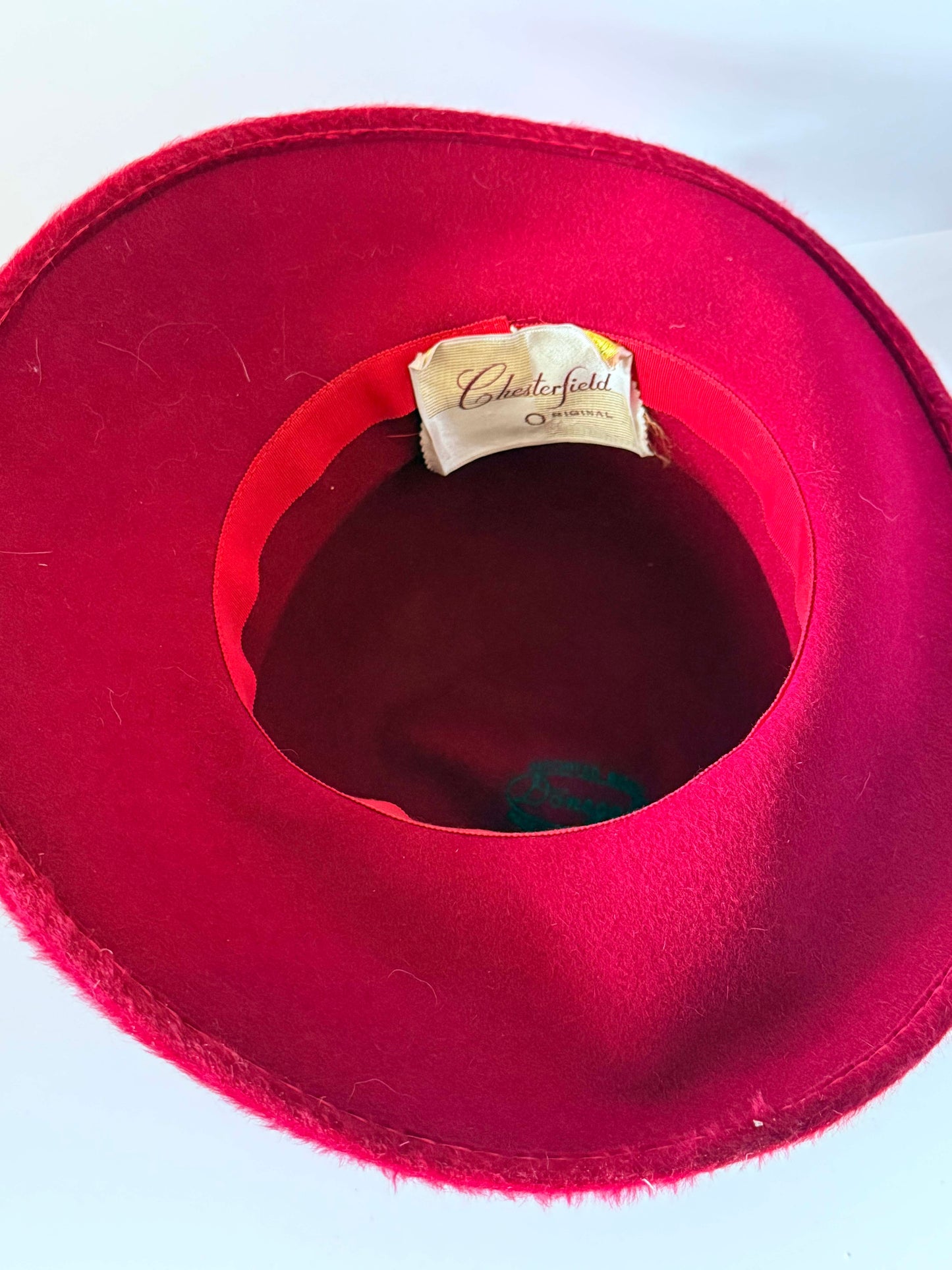 Vintage Chesterfield Red Wide Brim Hat, 1960s Fur Felt Hat, Scarlet Felt Hat, Designer Wide Brim Hat, Retro Women's Hat