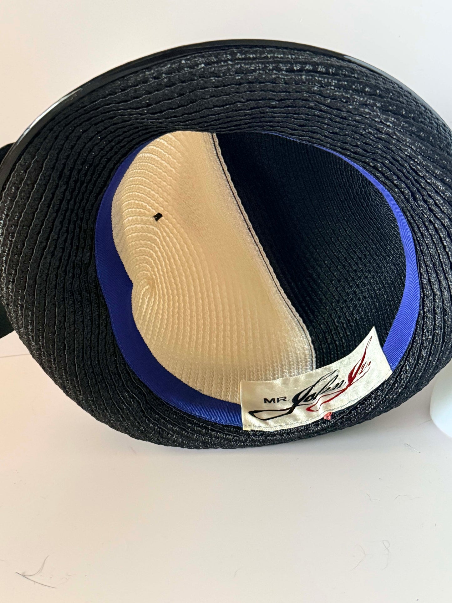 Vintage Mr. John Jr. Black White Straw Hat, Designer Cloche Hat, Floral Summer Hat, Wide Brim Dress Hat, Women's Vintage Millinery