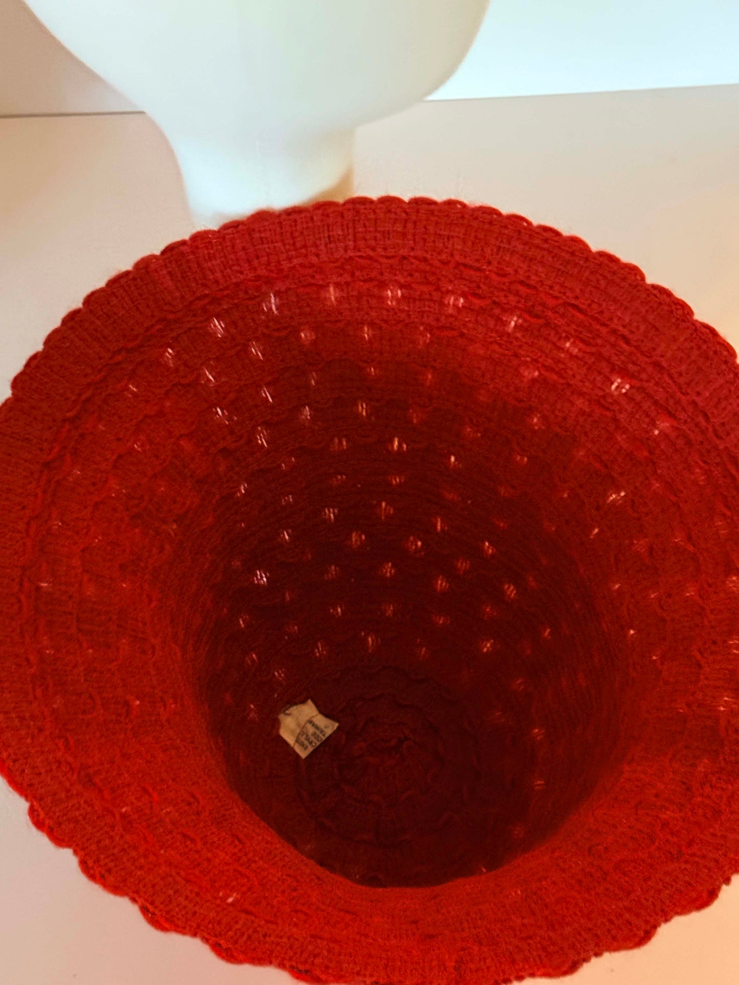 Vintage Dark Red Knit Bucket Hat – 1970s Soft Crochet Cloche Style with Wide Brim