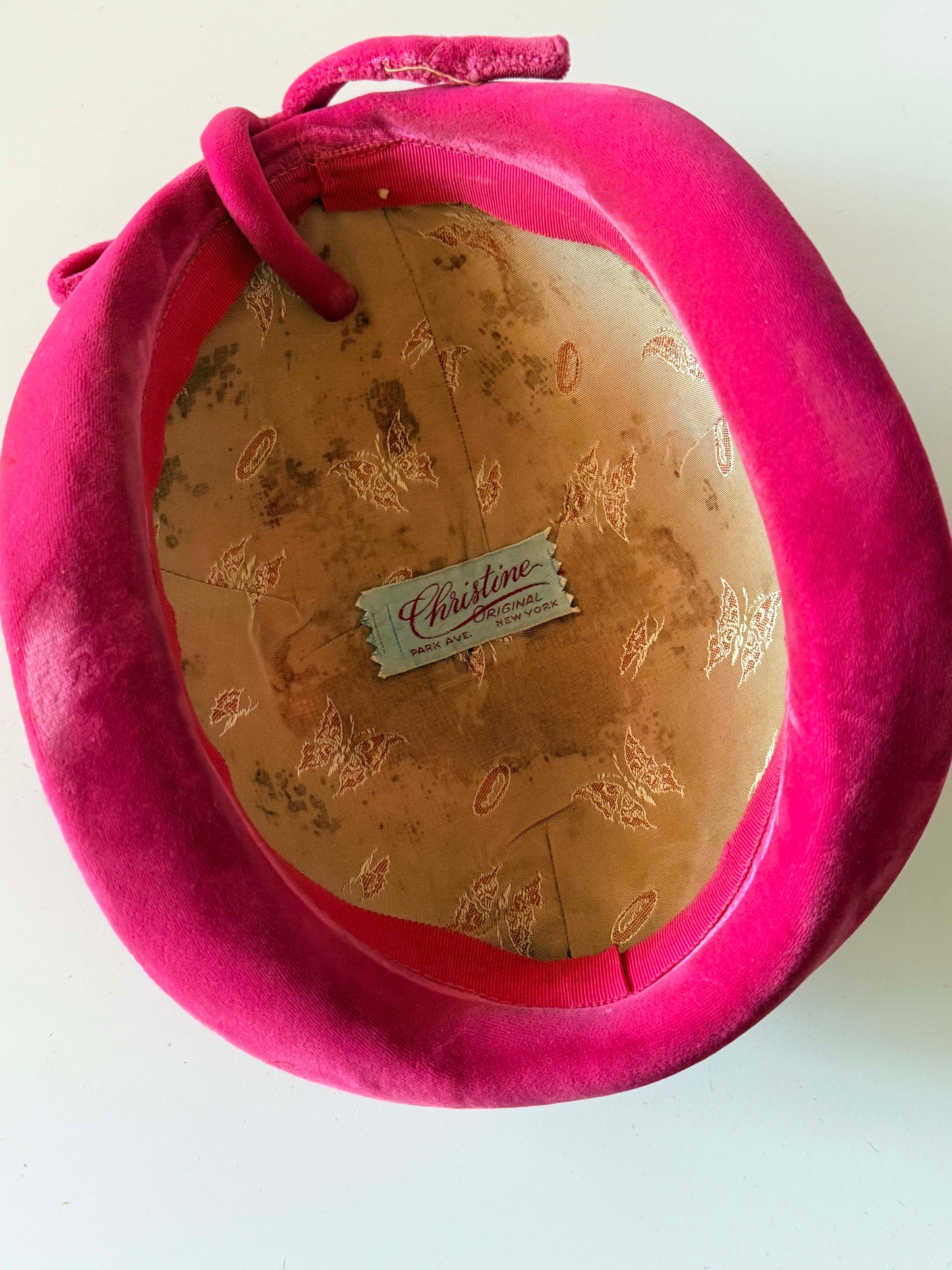 Vintage Christine Original New York Feather Cocktail Hat | 1950s Raspberry Feather Tilt Hat | Designer Park Avenue Millinery | Women's Vintage Ha