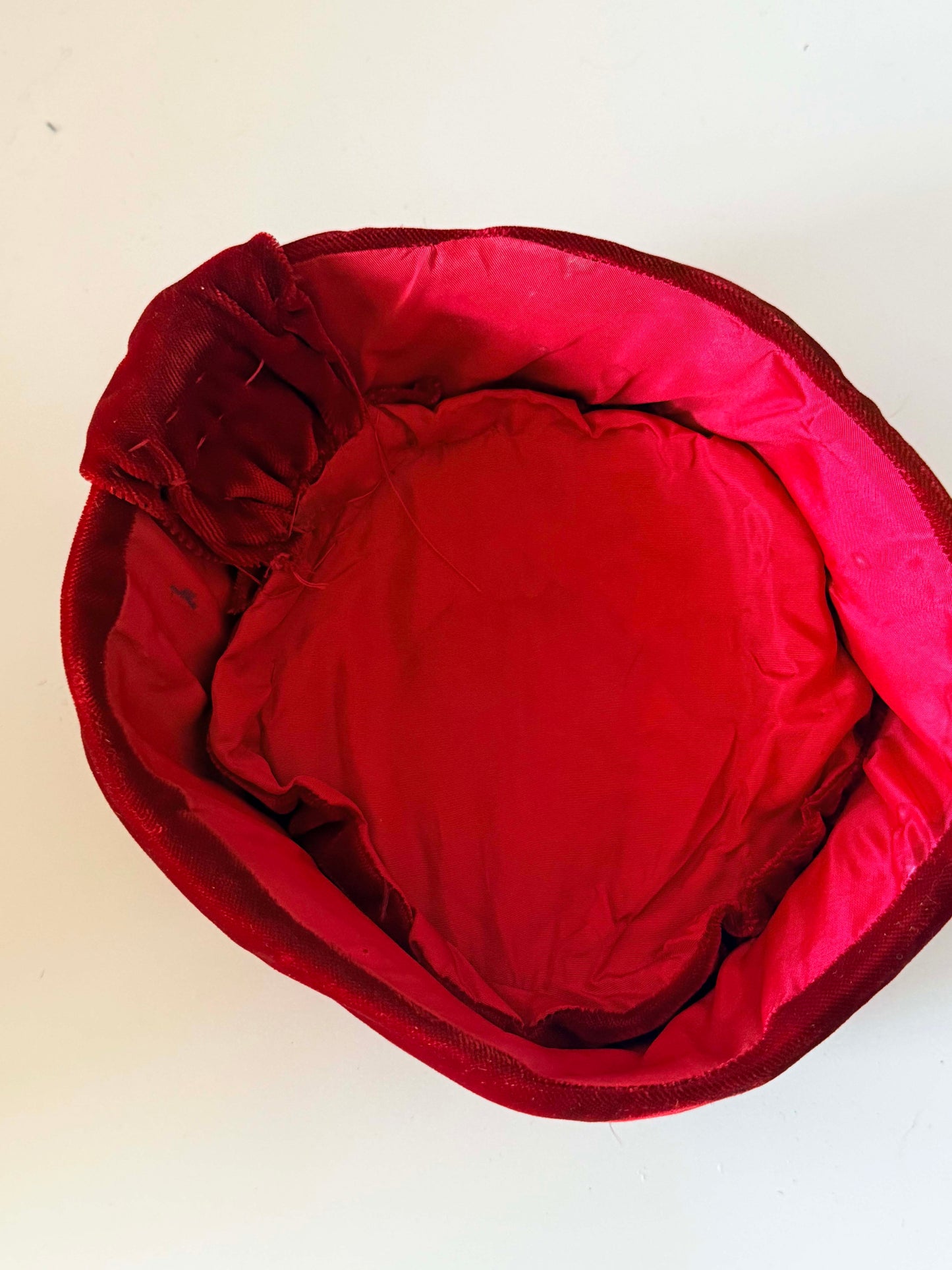 Vintage Red Velvet Pillbox Hat | Crimson Velvet Toque | 1950s 1960s Cocktail Hat | Mid Century Women's Hat