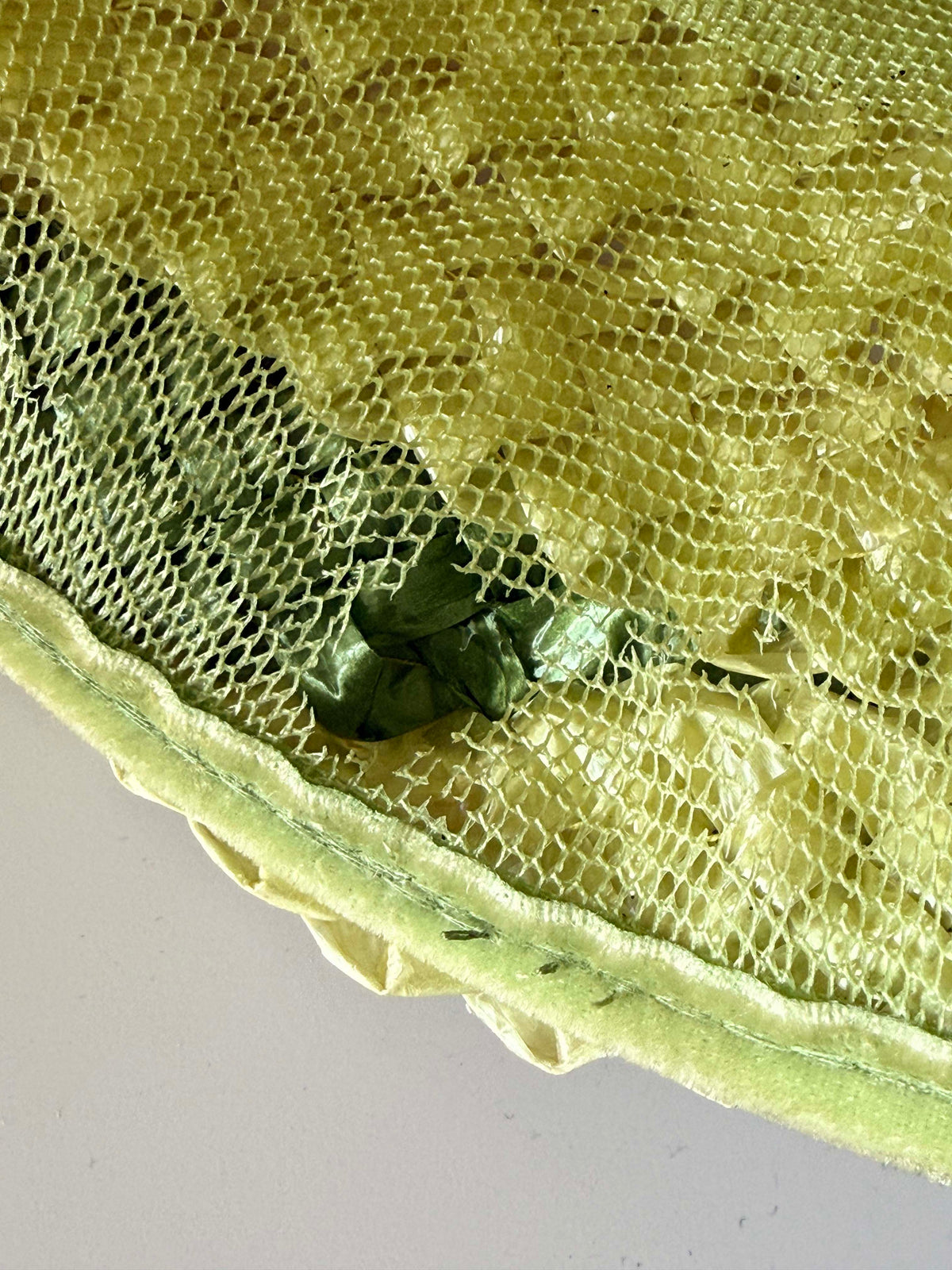 Vintage 1950s Chartreuse Green Woven Straw Hat Sculptural Tilt Hat Velvet Ribbon Mid Century Millinery