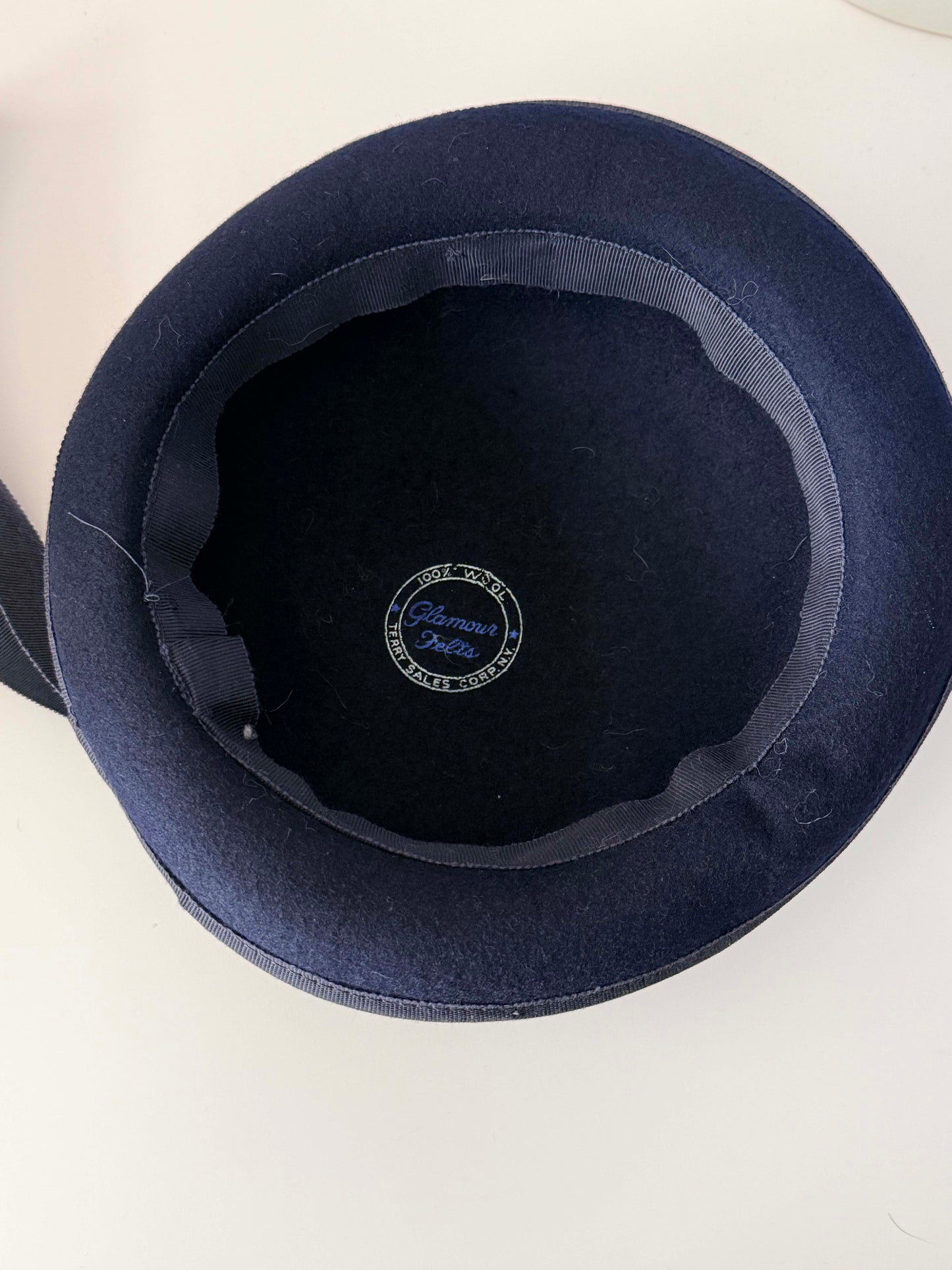 Vintage 1950s Navy Blue Wool Felt Hat Glamour Felt Metallic Berry Trim Mid Century Womens Hat