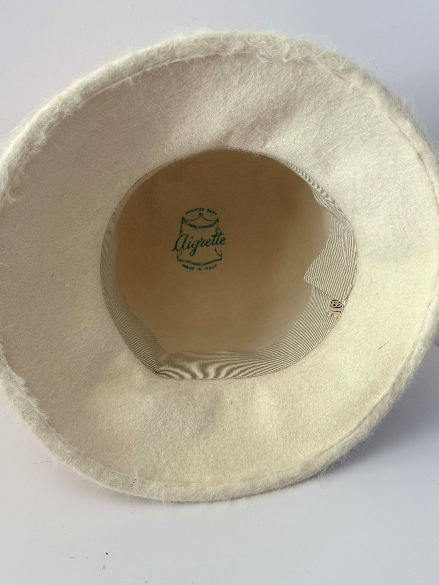 1960s Vintage Aigrette Ivory Wide Brim Hat | Made in Italy Fuzzy Mod Picture Hat | Cream Winter Hat