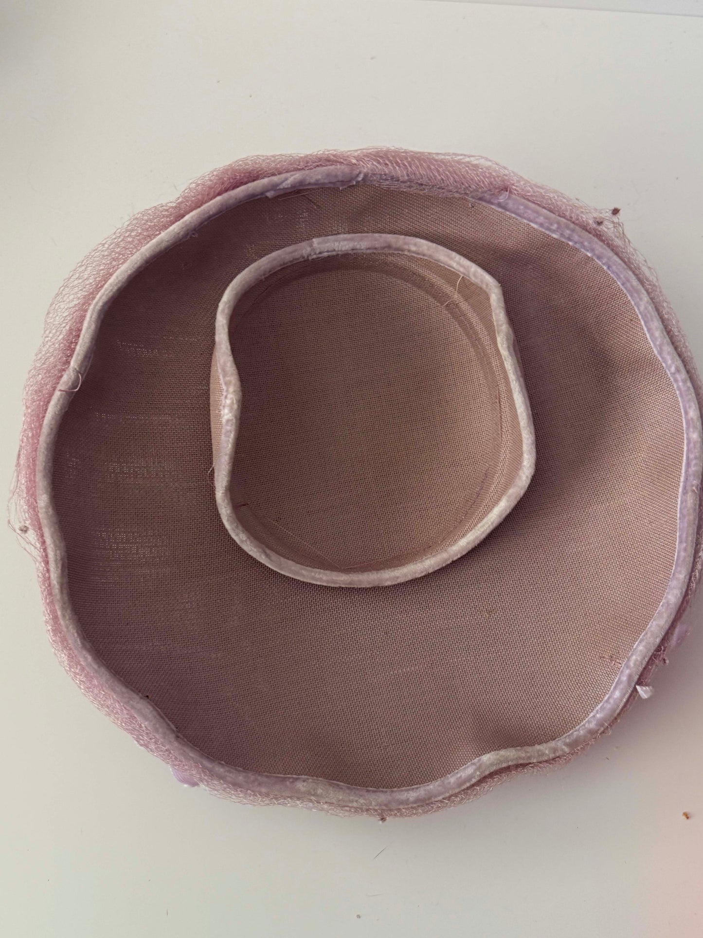 1950s Vintage Dusty Pink Picture Hat | Velvet Bow Veiled Wide Brim Hat | Mid Century Cocktail Millinery