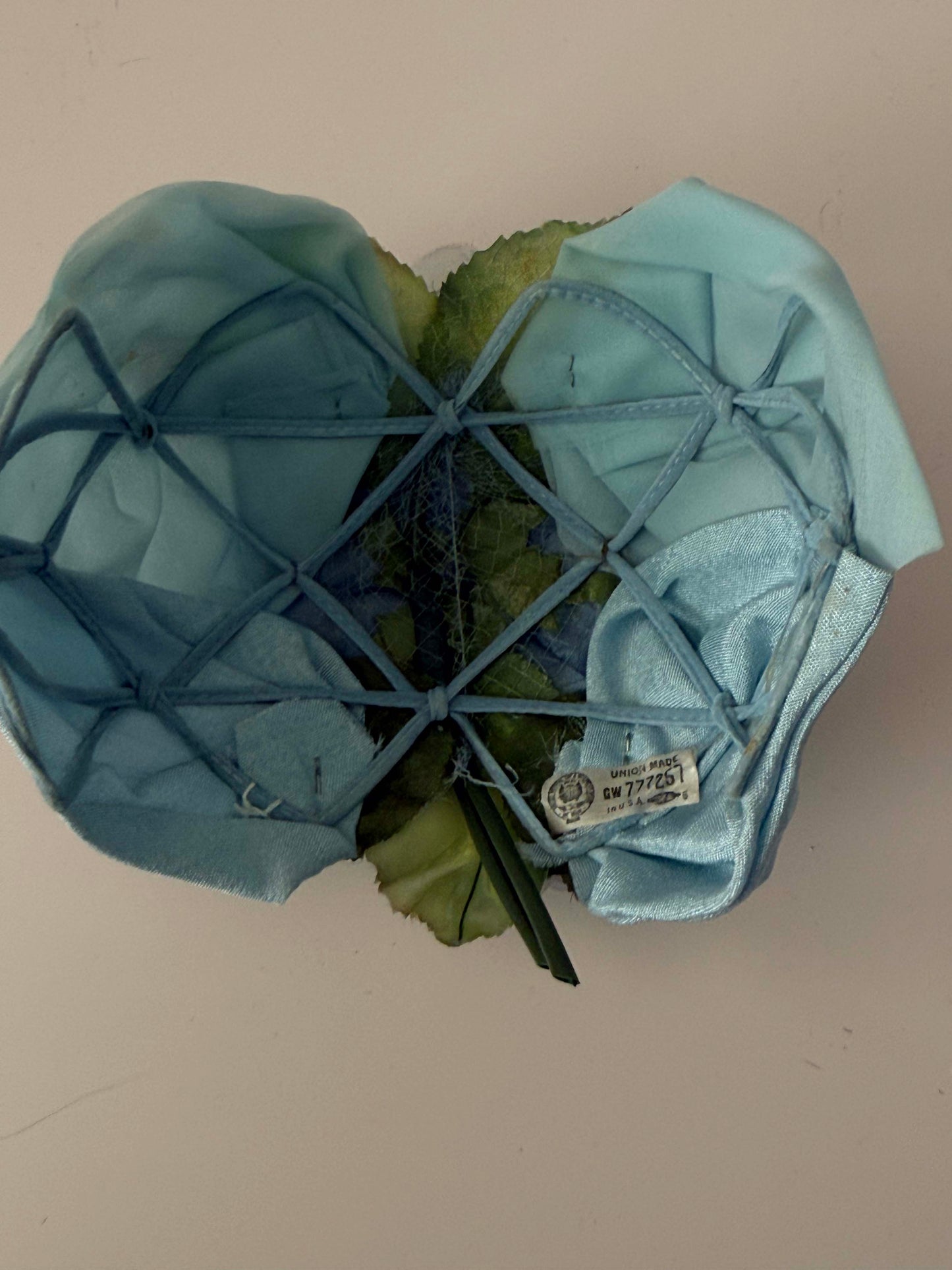 1950s Vintage Blue Floral Half Hat | Large Silk Flower Fascinator | Mid Century Garden Party Wedding Hat