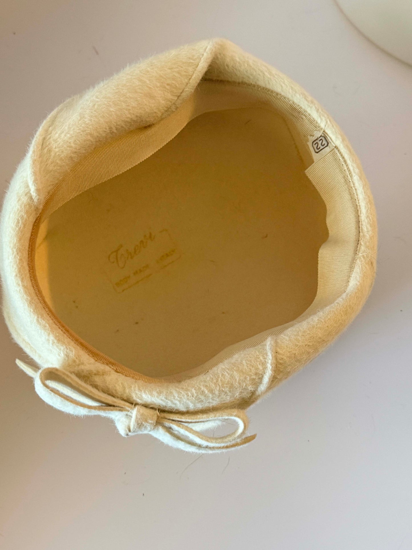 1950s Ivory Angora Tilt Hat – Soft Fuzzy Wool Cocktail Hat – Minimalist Mid-Century Elegance