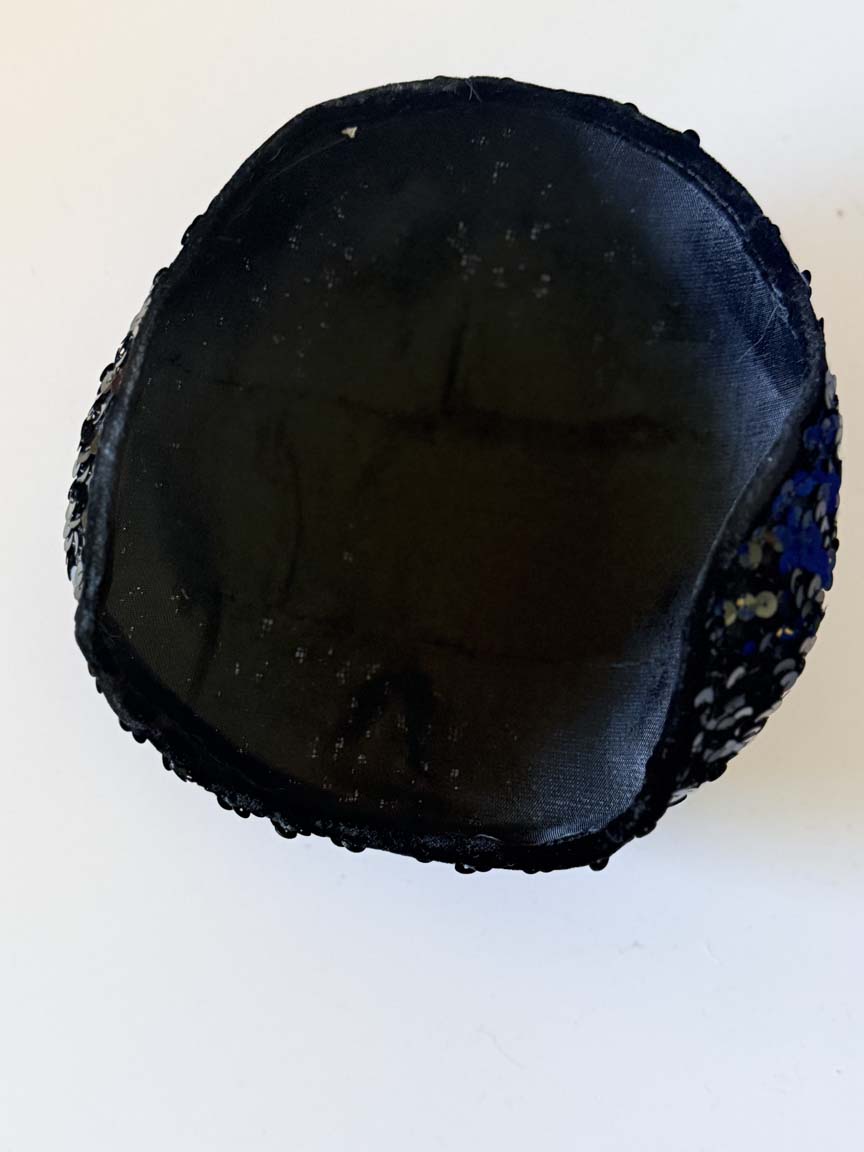 Vintage 1950s Black Sequin Cocktail Hat Allover Sequins Women's Sculpted Half Hat Evening Party Formal Millinery