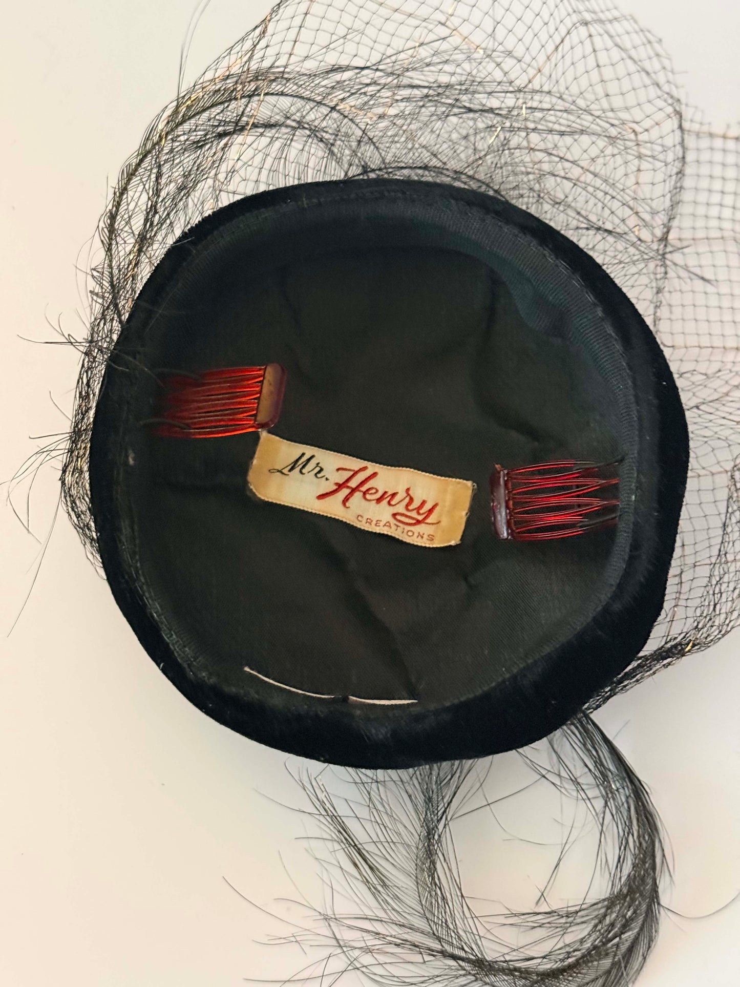 1950s Mr. Henry Creations Black Veiled Fascinator – Feather Cocktail Hat