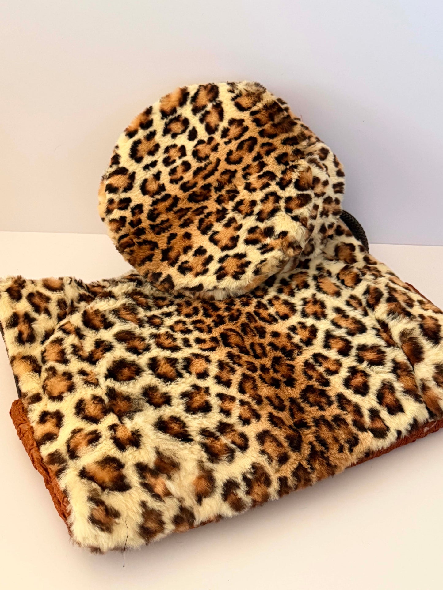 Vintage Leopard Faux Fur Hat & Muff Set – 1950s Style Winter Glamour Set Retro Animal Print Cold Weather Ensemble