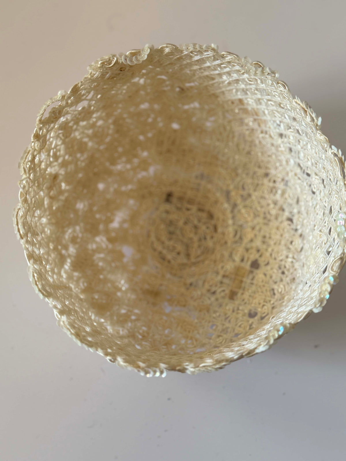 Vintage 1950s Ivory Sequin Pillbox Hat Soutache Embroidery Bridal Wedding Cocktail Women's Mid Century Millinery