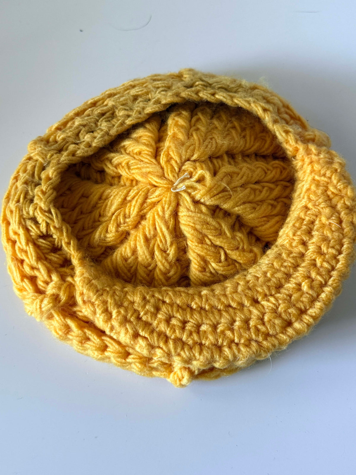 Vintage 1960s Mustard Yellow Crochet Newsboy Hat Pom Pom Cable Knit Brim Women's Mod Winter Cap Handmade Vintage Hat