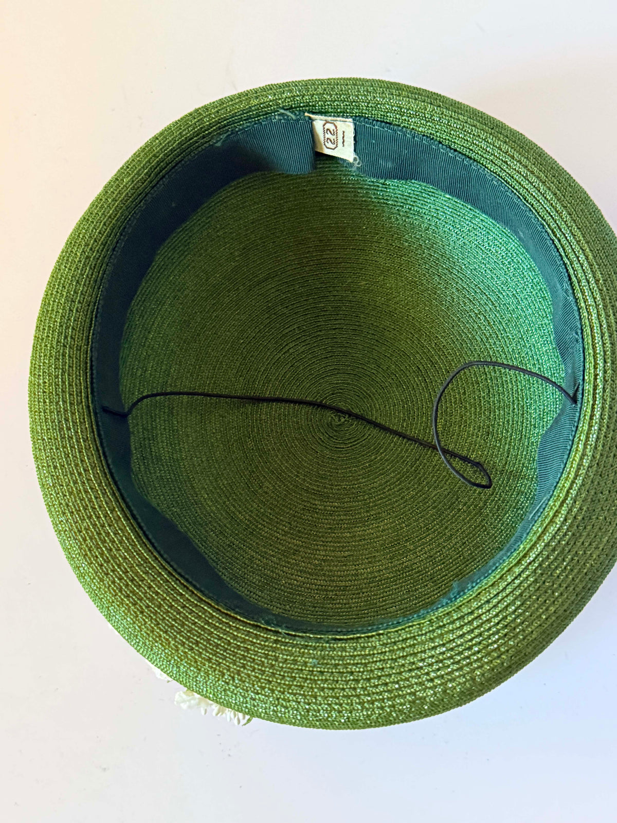 Vintage 1960s Olive Green Straw Cloche Hat Burgundy Rose Ivory Flowers Women's Mod Floral Church Garden Party Hat