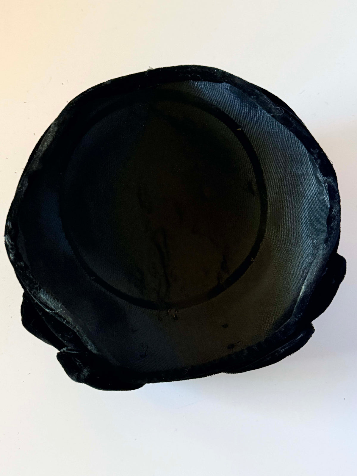 Vintage 1950s Black Velvet Cocktail Hat Rhinestone Accent Draped Brim Women's Mid Century Formal Evening Hat