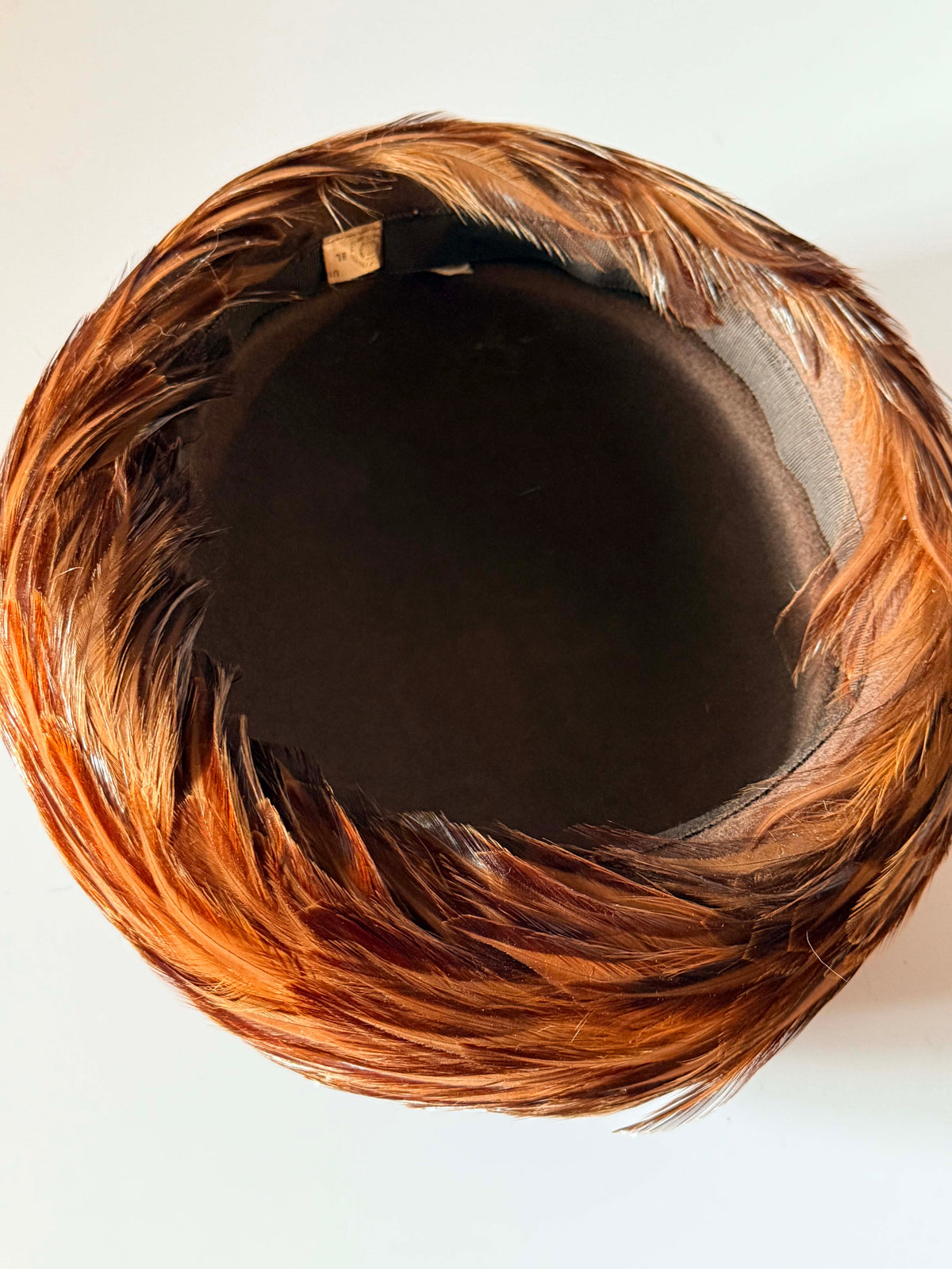 Vintage 1950s Brown Feather Toque Hat | Brimmed Pheasant Feather Hat | Mid Century Cocktail Hat