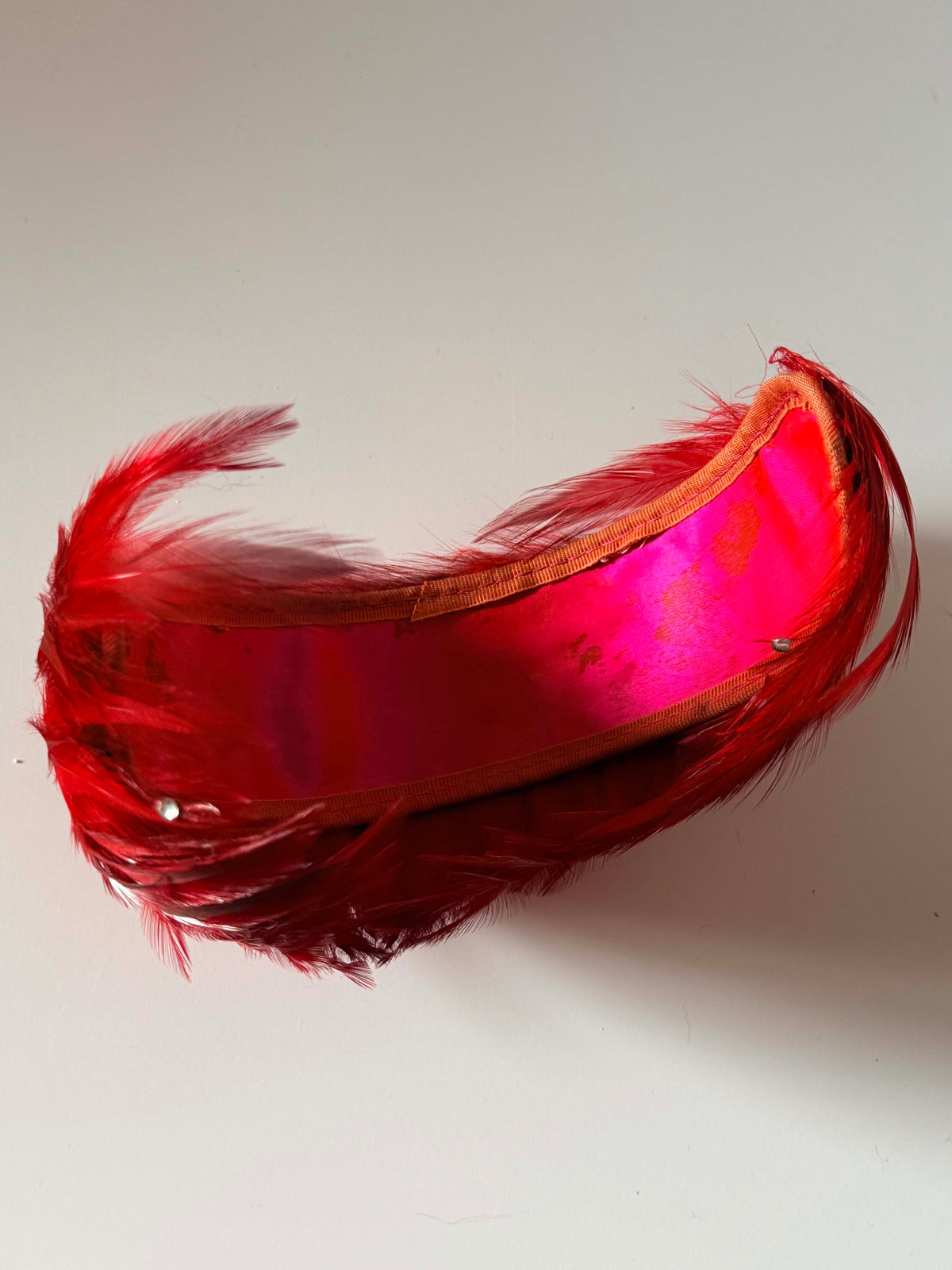 Vintage 1950s Red Feather Half Hat | Sculptural Cocktail Hat | Mid Century Statement Millinery